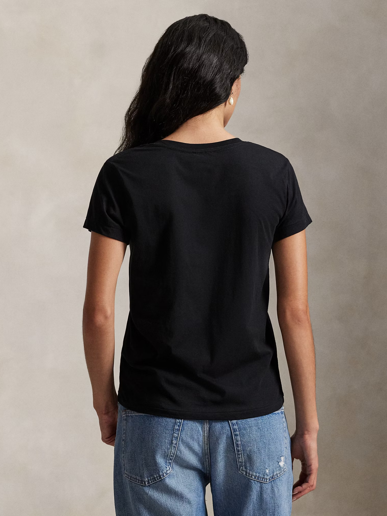 RALPH LAUREN WOMEN Cotton Jersey V-Neck T-Shirt Polo Black