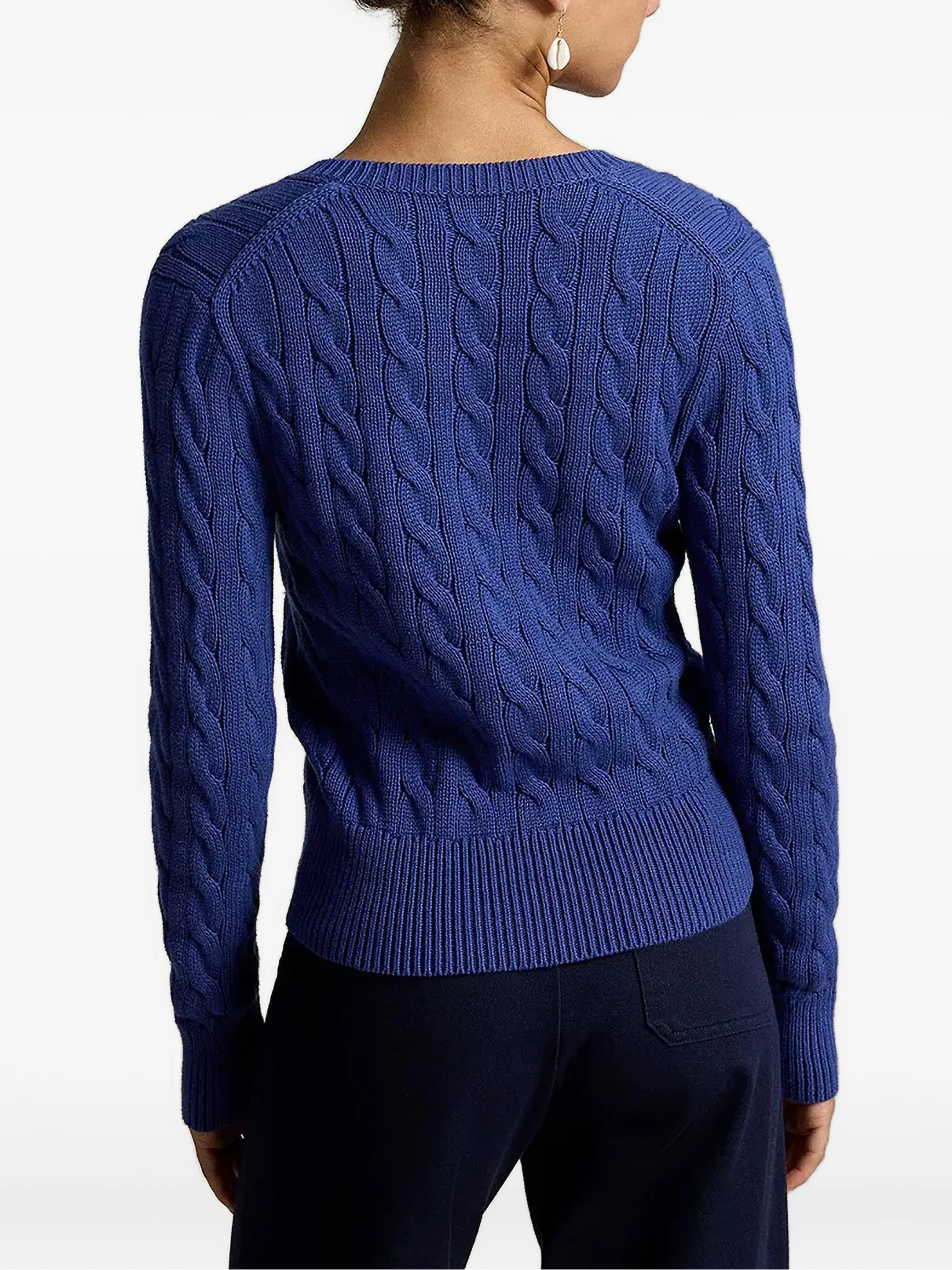 RALPH LAUREN WOMEN Cable-knit Cotton Crewneck Cardigan Charter Blue