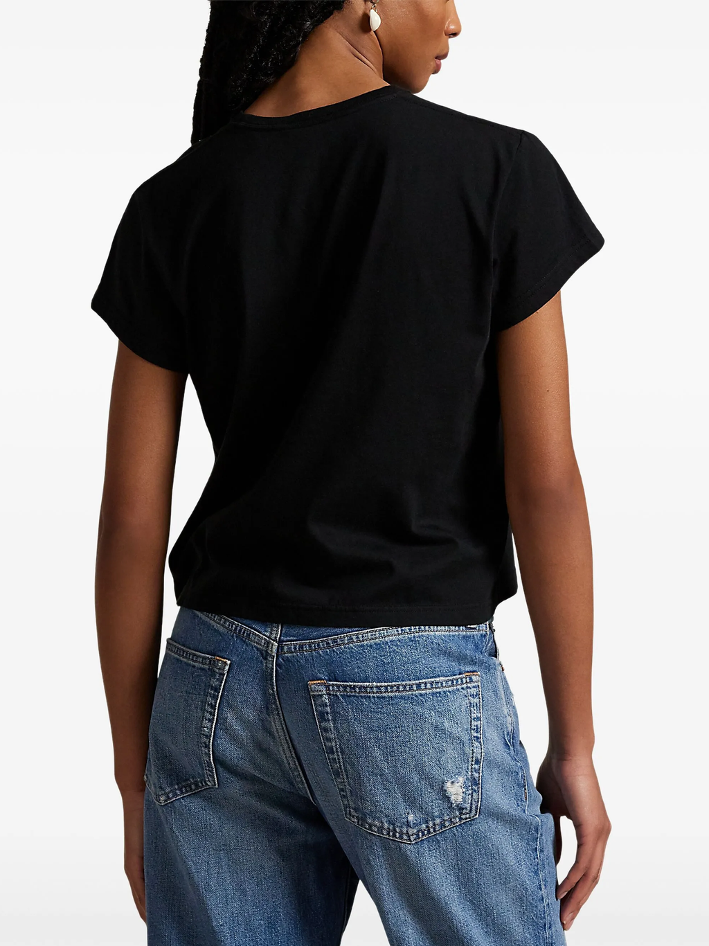 RALPH LAUREN WOMEN Classic Shrunken Fit Jersey Tee Polo Black