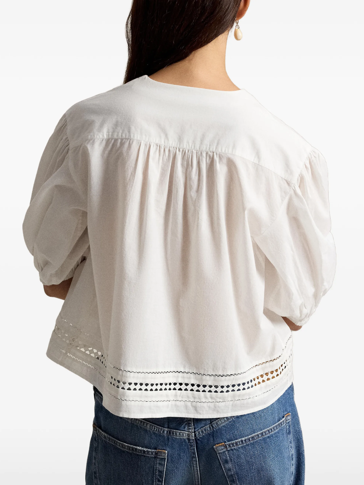 RALPH LAUREN WOMEN Lace-trim Cotton Shirt White