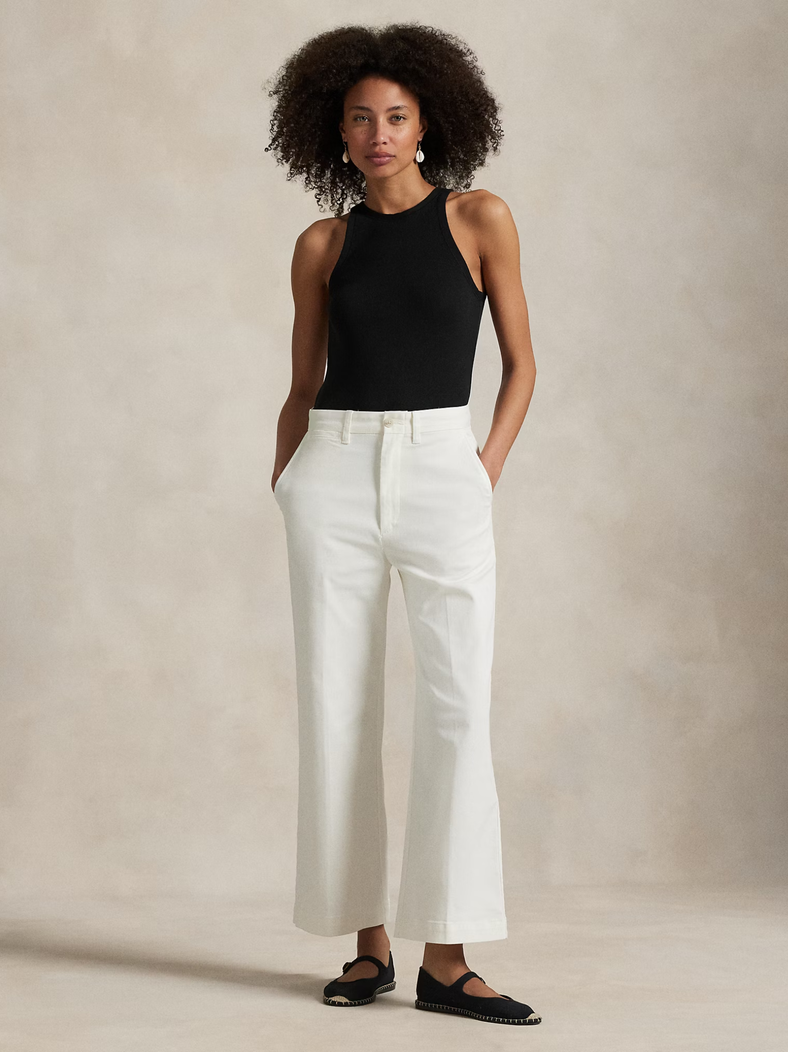 RALPH LAUREN WOMEN Chino Wide-Leg Trousers Warm White