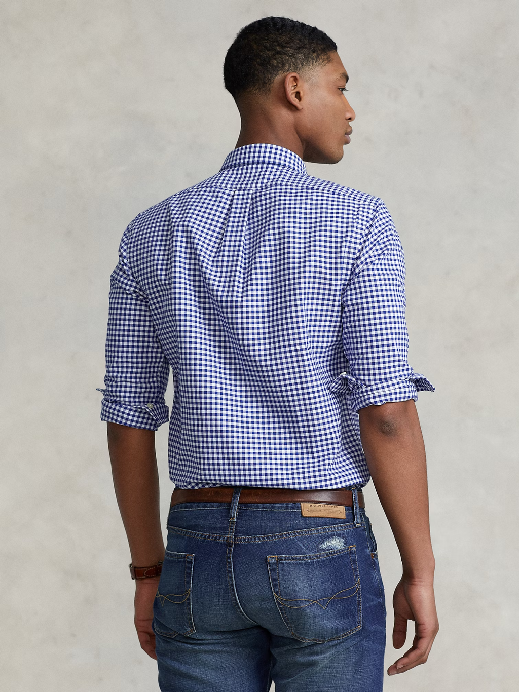 RALPH LAUREN Slim Fit Gingham Oxford Shirt Royal/White