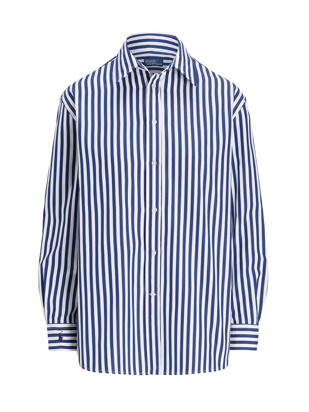 RALPH LAUREN WOMEN Oversize Fit Striped Cotton Shirt Fall Royal/White