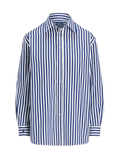 RALPH LAUREN WOMEN Oversize Fit Striped Cotton Shirt Fall Royal/White