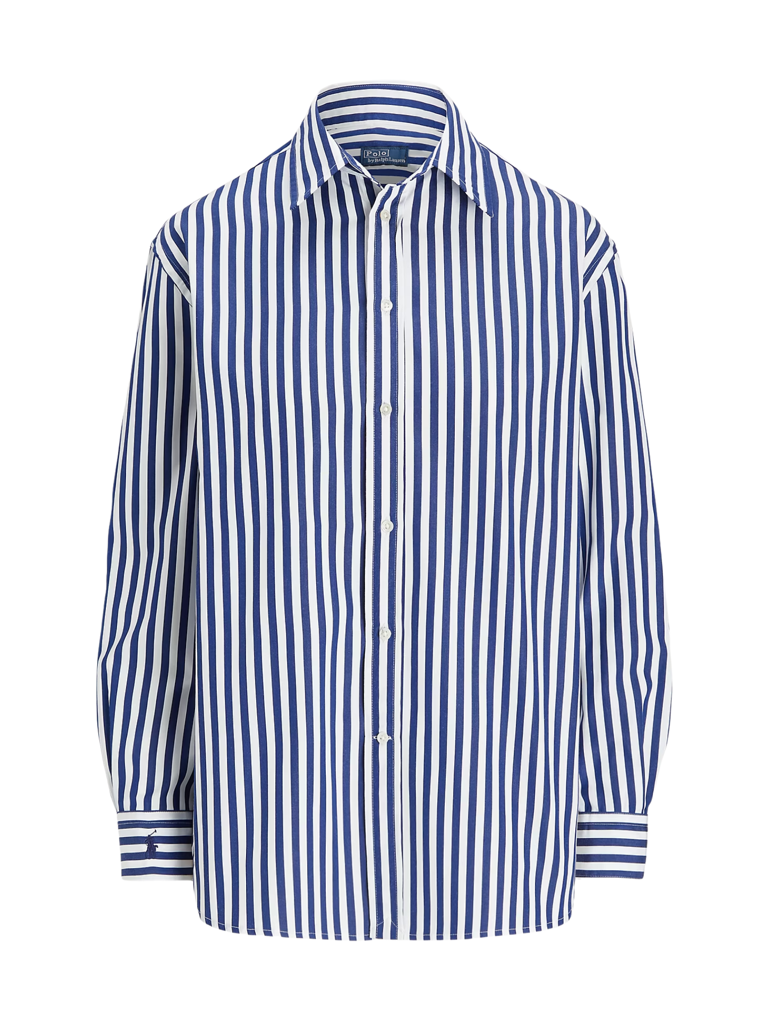 RALPH LAUREN WOMEN Oversize Fit Striped Cotton Shirt Fall Royal/White