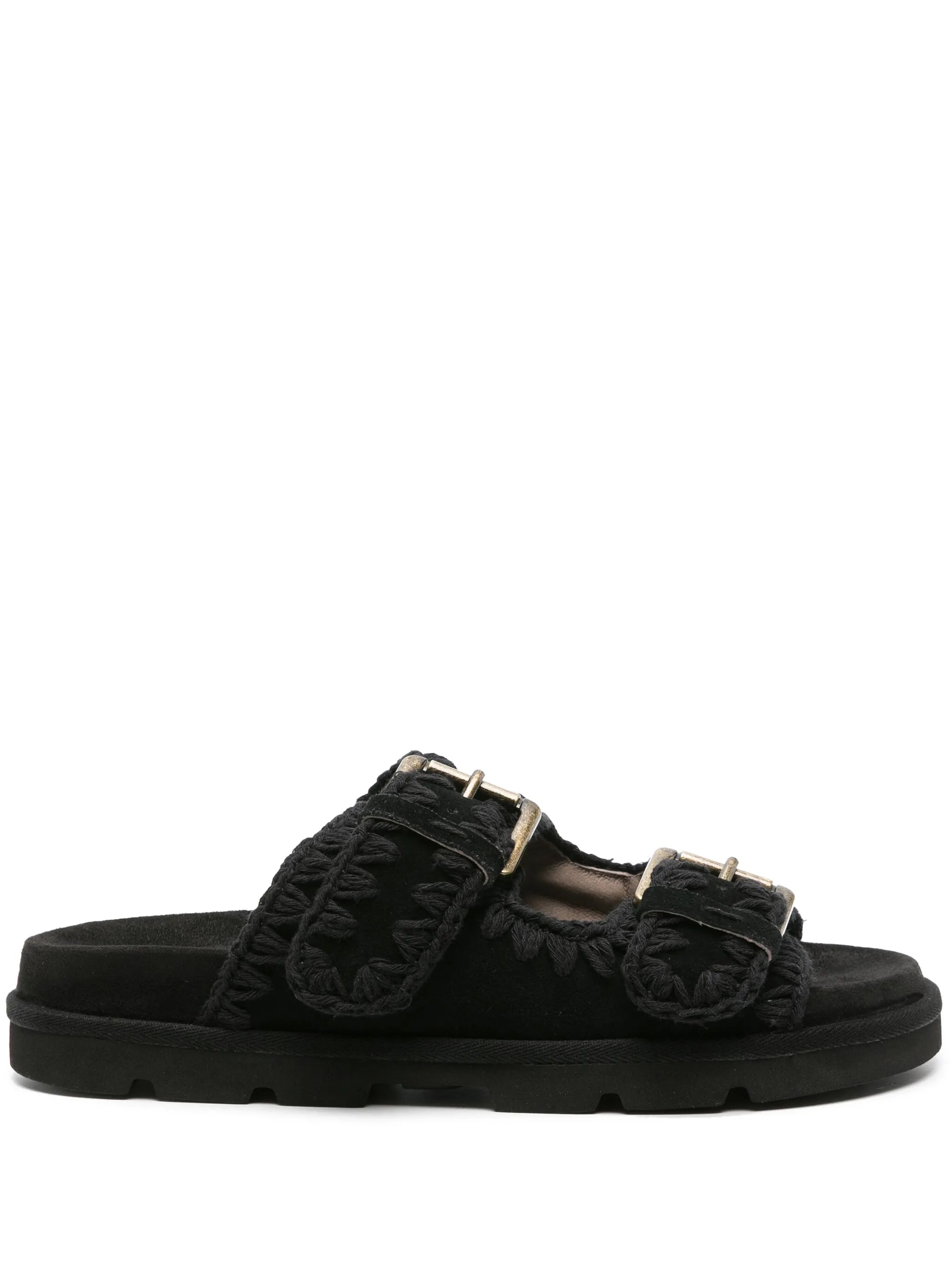 MOU WOMEN Low-Bio Double Buckle Sandals Black/Black