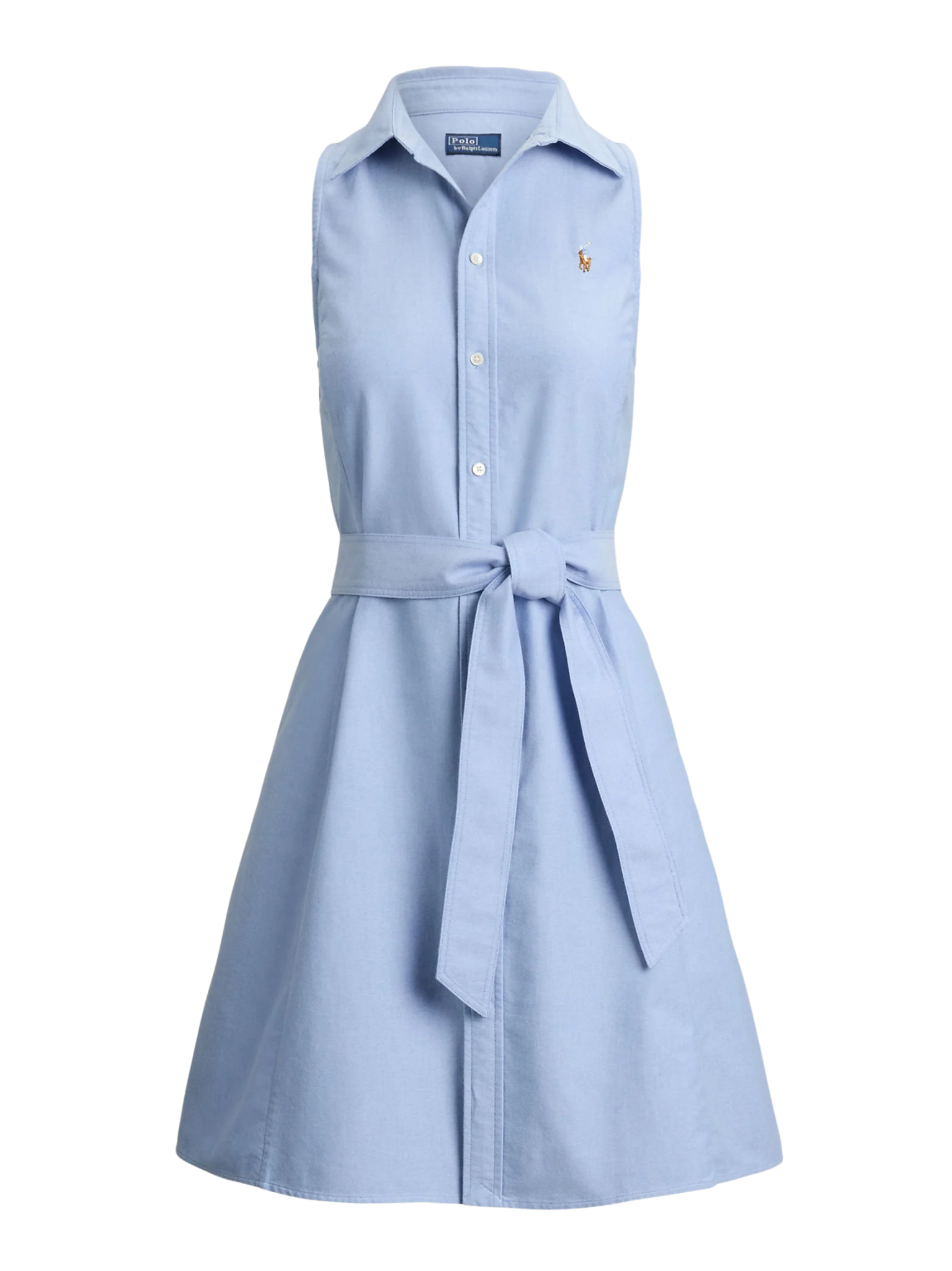 RALPH LAUREN WOMEN Cotton Oxford Sleeveless Shirt Dress Blue