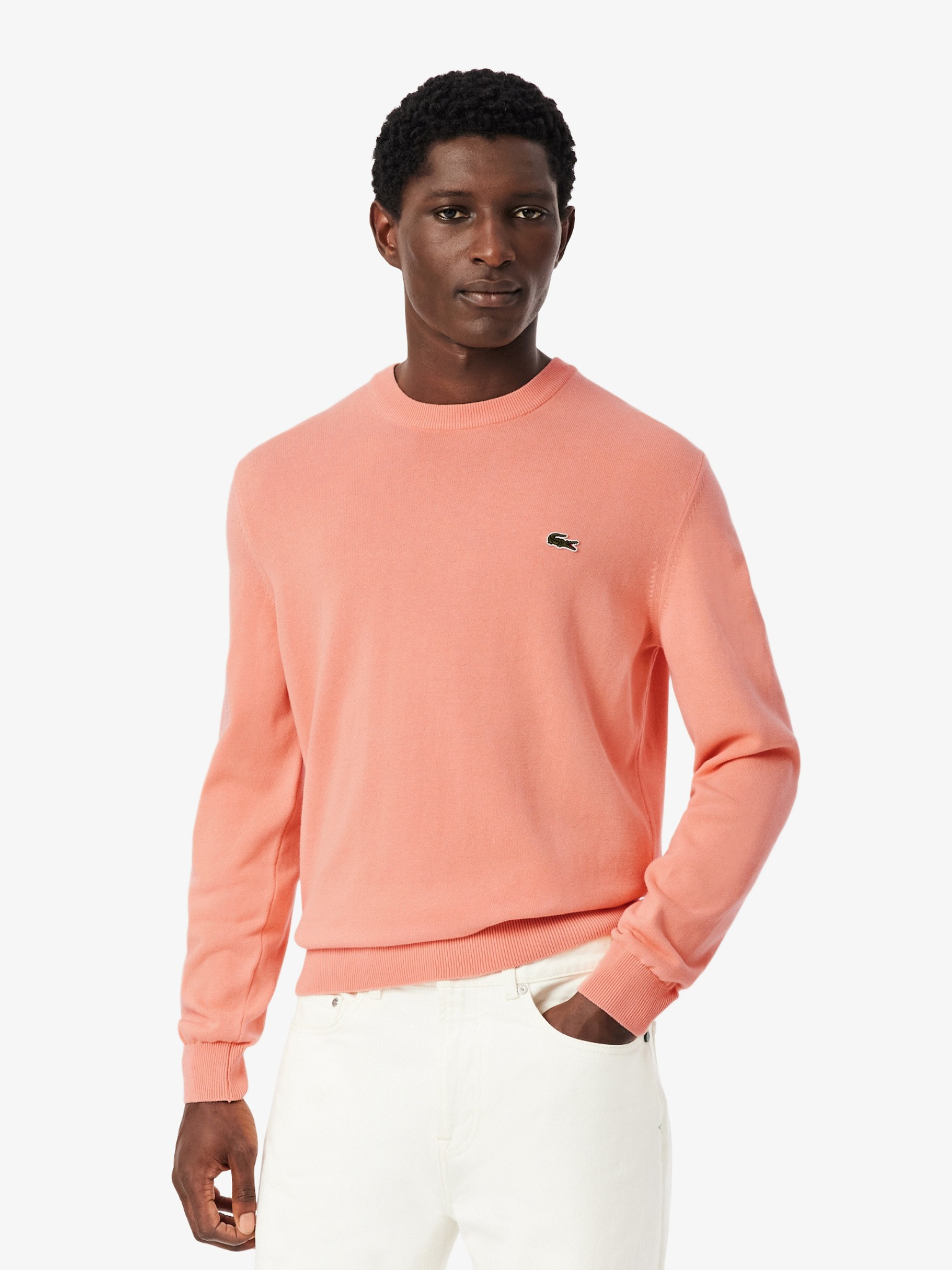LACOSTE Monochrome Crew Neck Cotton Sweater Coral Pink