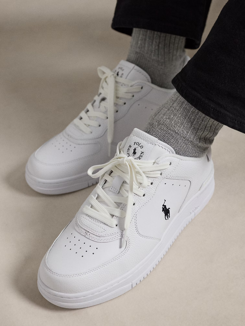 RALPH LAUREN Masters Court Leather Sneakers White/White/Black