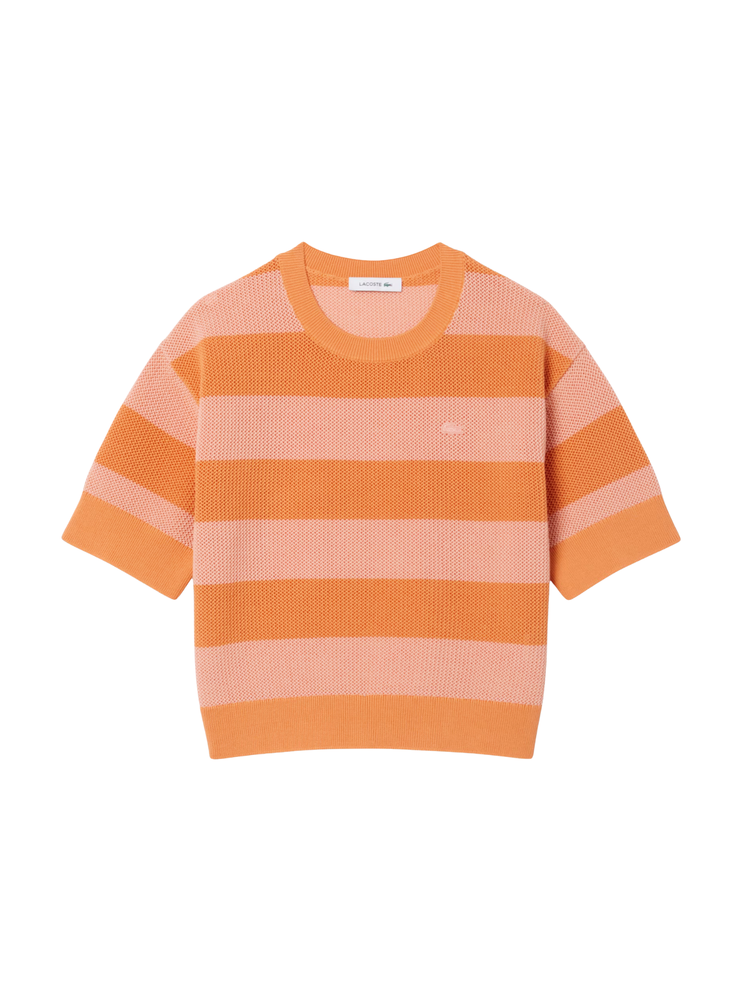 LACOSTE WOMEN Striped Mesh Knit T-shirt Orange/Rose