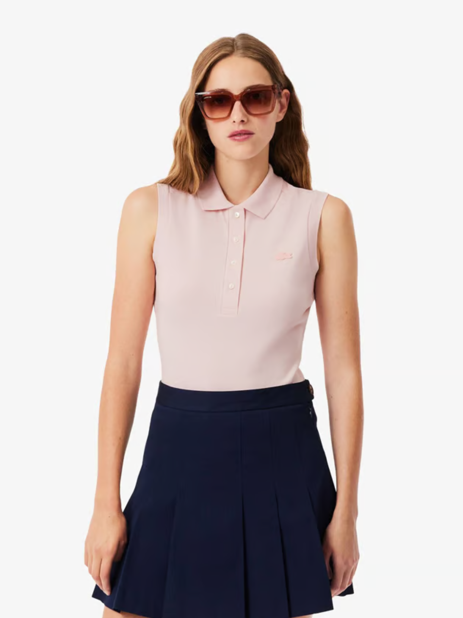 LACOSTE WOMEN Slim Fit L.12.D Sleeveless Stretch Polo Shirt Light Pink