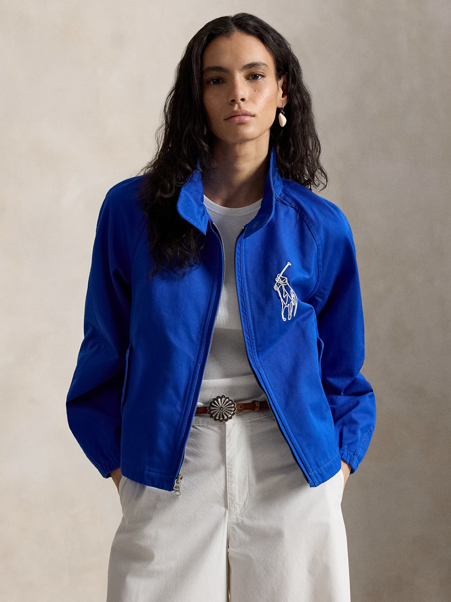 RALPH LAUREN WOMEN Embroidered Cotton Twill Jacket Heritage Blue