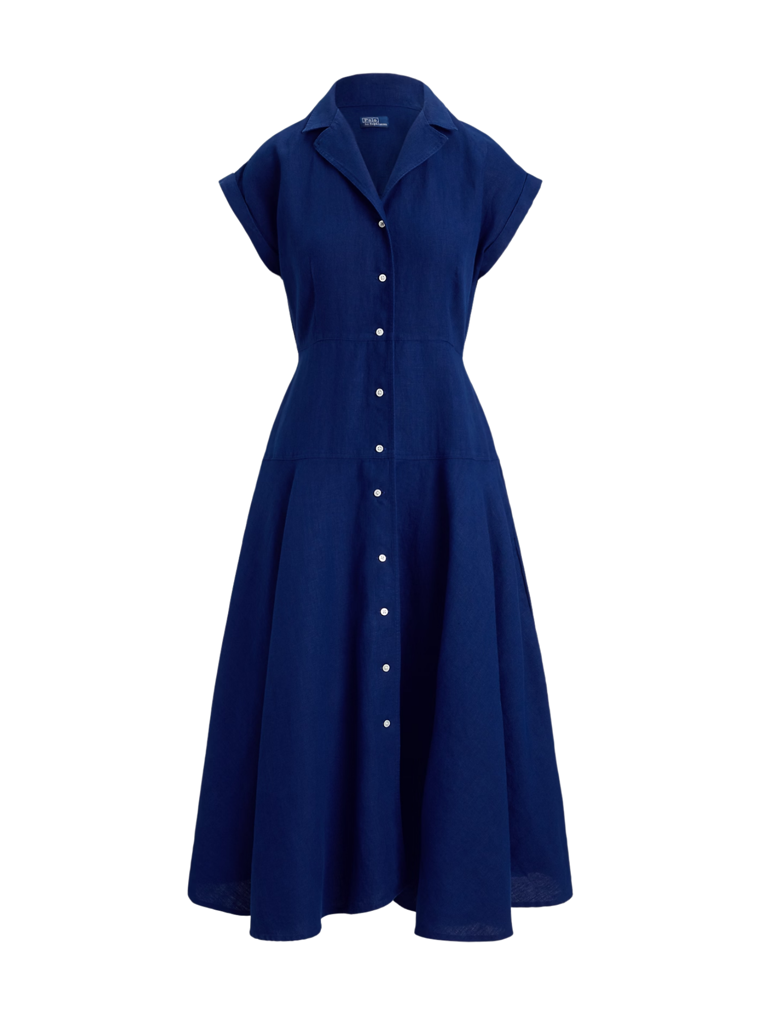 RALPH LAUREN WOMEN Linen Cap-Sleeve Shirt Dress East Side Royal