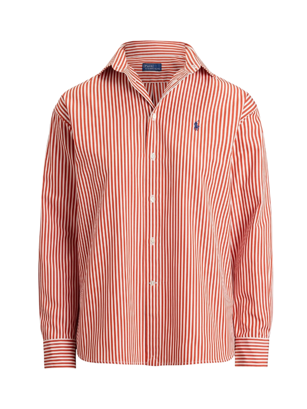 RALPH LAUREN WOMEN Relaxed Fit Striped Cotton Shirt Orange/White