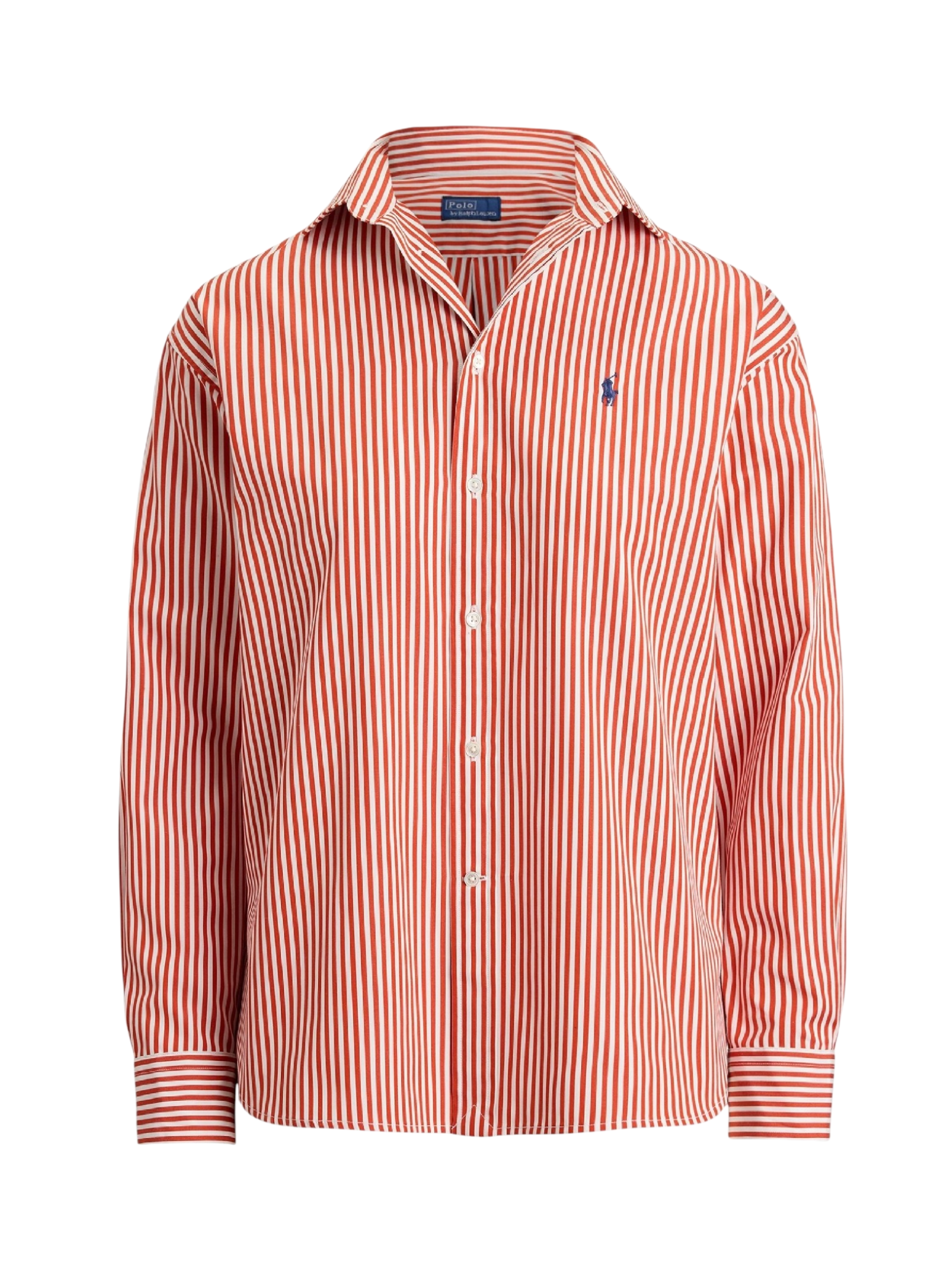 RALPH LAUREN WOMEN Relaxed Fit Striped Cotton Shirt Orange/White