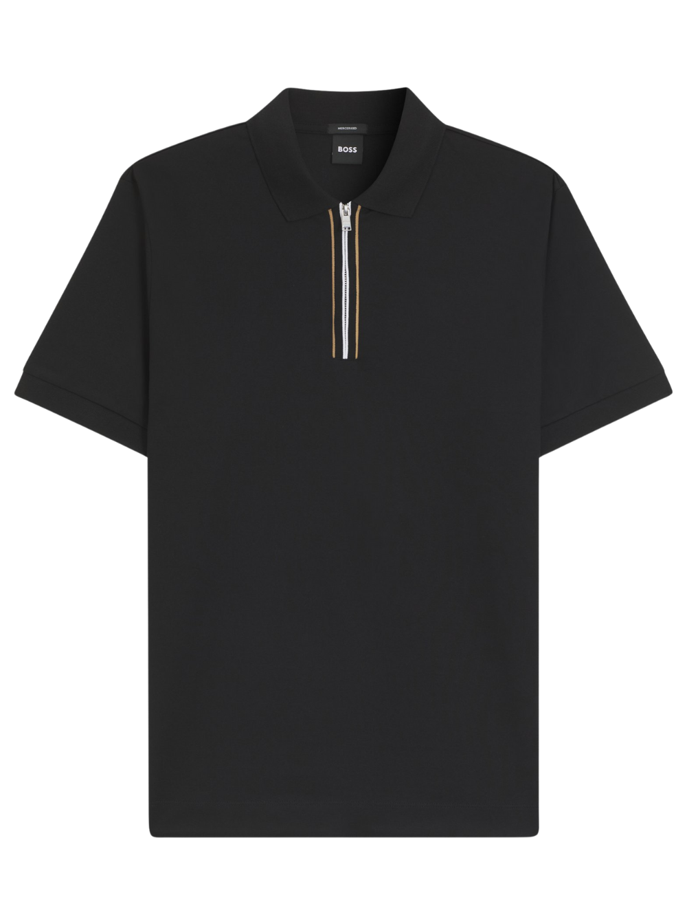 BOSS H-Paras Mercerised-Cotton Polo Shirt With Zip Placket Black