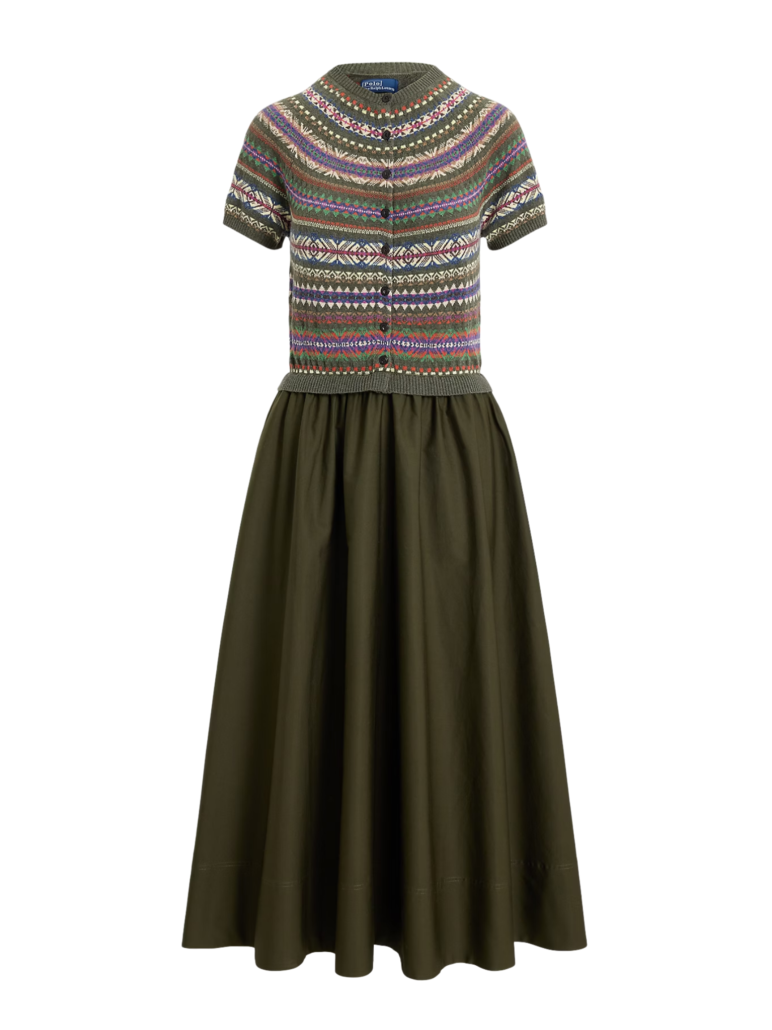 RALPH LAUREN WOMEN Hybrid Fair Isle-Bodice Dress Olive Multi