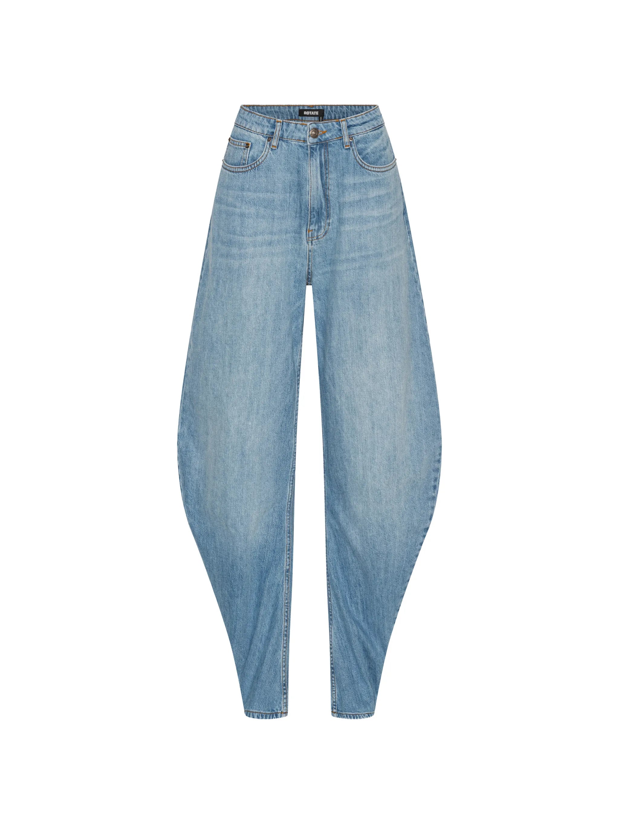 ROTATE BIRGER CHRISTENSEN WOMEN Draped Barrel Leg Jeans Light Blue Denim