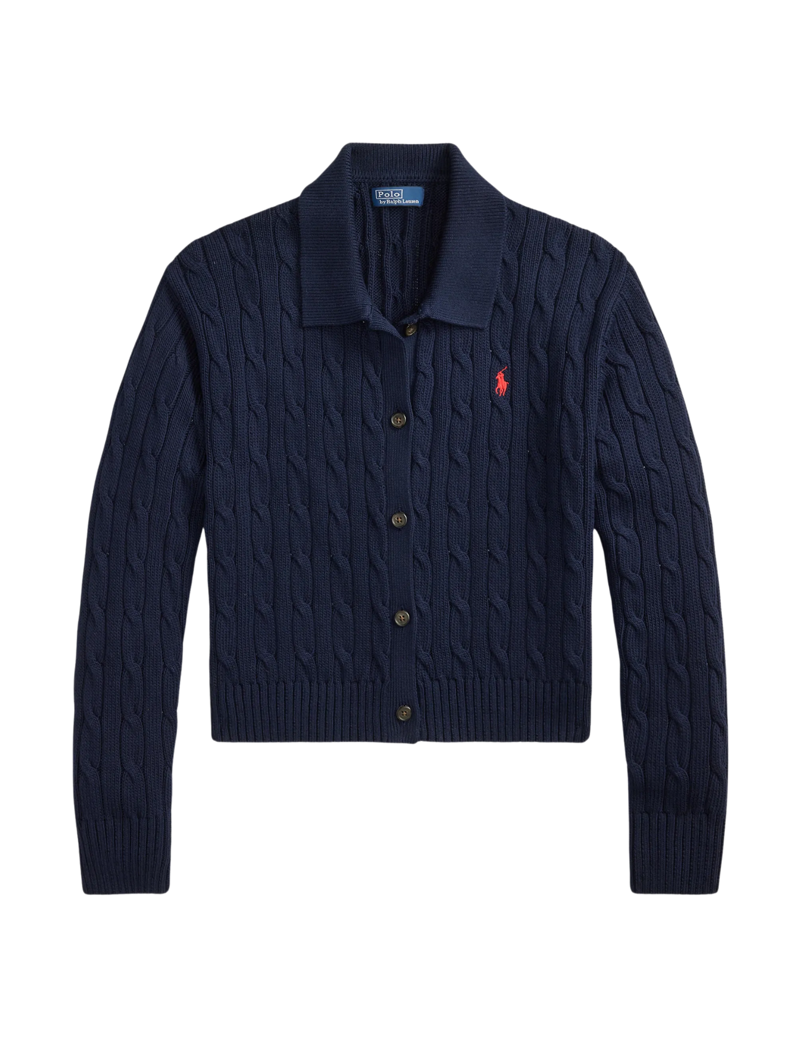 RALPH LAUREN WOMEN Cable Cotton Polo-collar Cardigan Hunter Navy