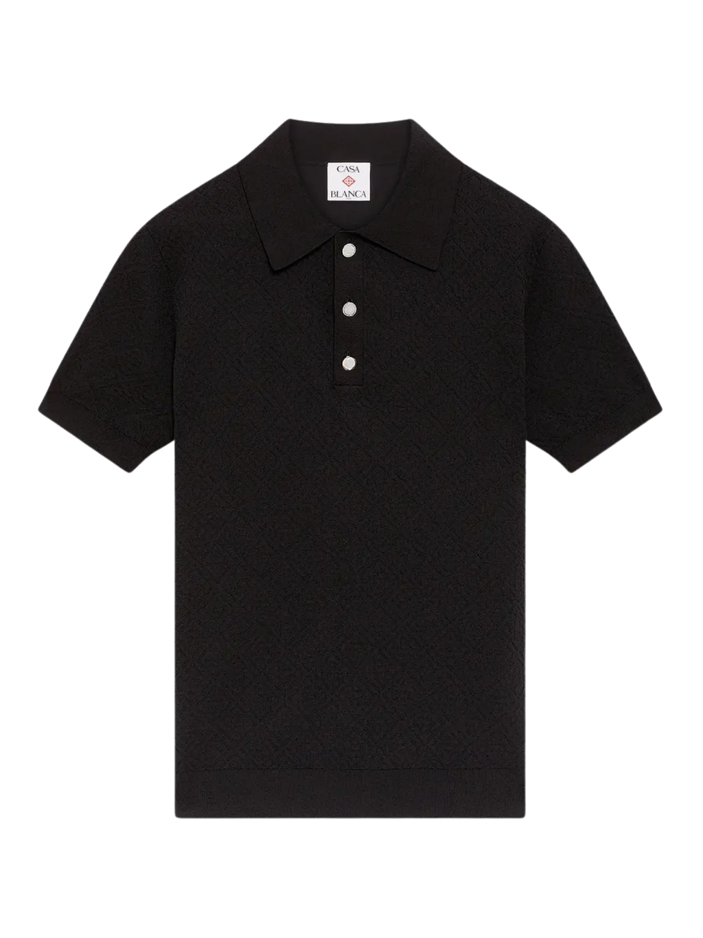 CASABLANCA Pointelle Monogram Short Sleeve Polo Shirt Black