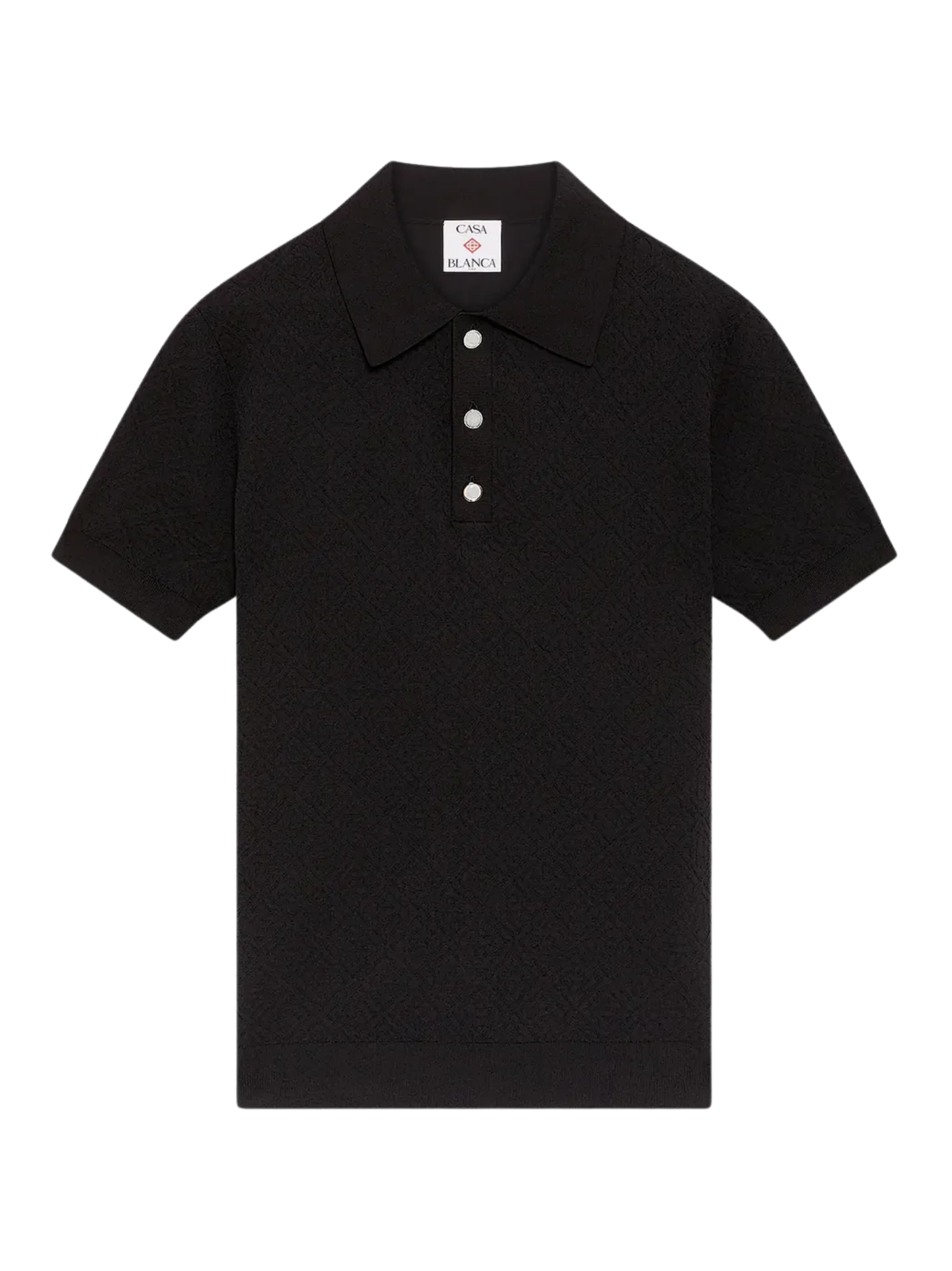 CASABLANCA Pointelle Monogram Short Sleeve Polo Shirt Black