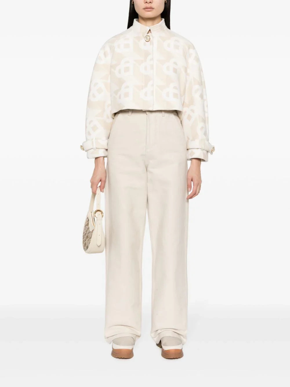 CASABLANCA WOMEN Short Suit Cropped Jacket Heart Monogramme Off-White