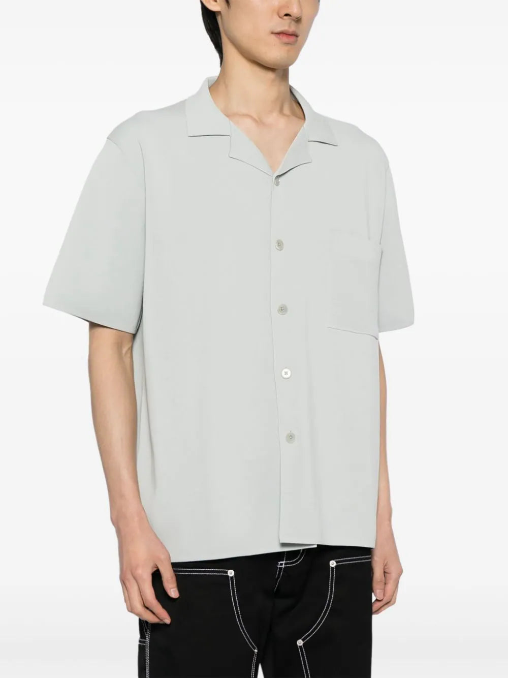 ALPHA TAURI Knitted Patch-Pocket Button-Up Shirt Sage Green