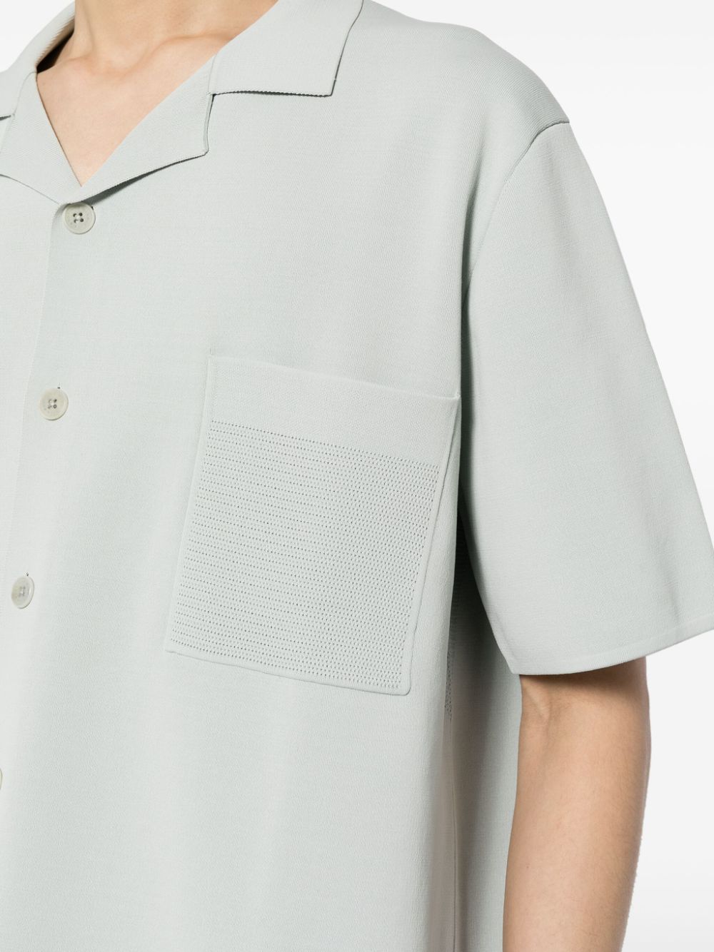 ALPHA TAURI Knitted Patch-Pocket Button-Up Shirt Sage Green