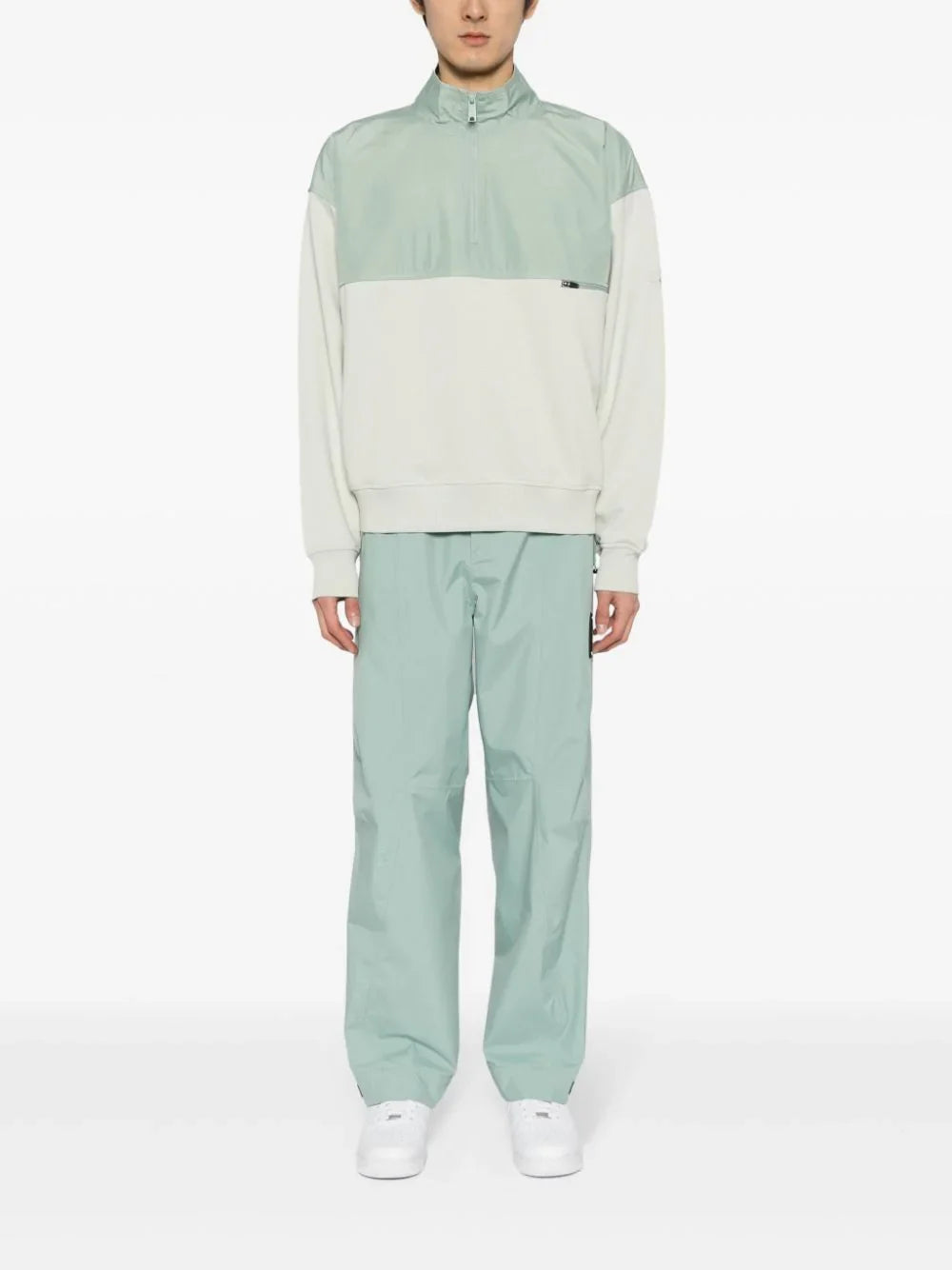 ALPHA TAURI Shybo Knit Half-Zip Panelled Sweatshirt Sage Light Green