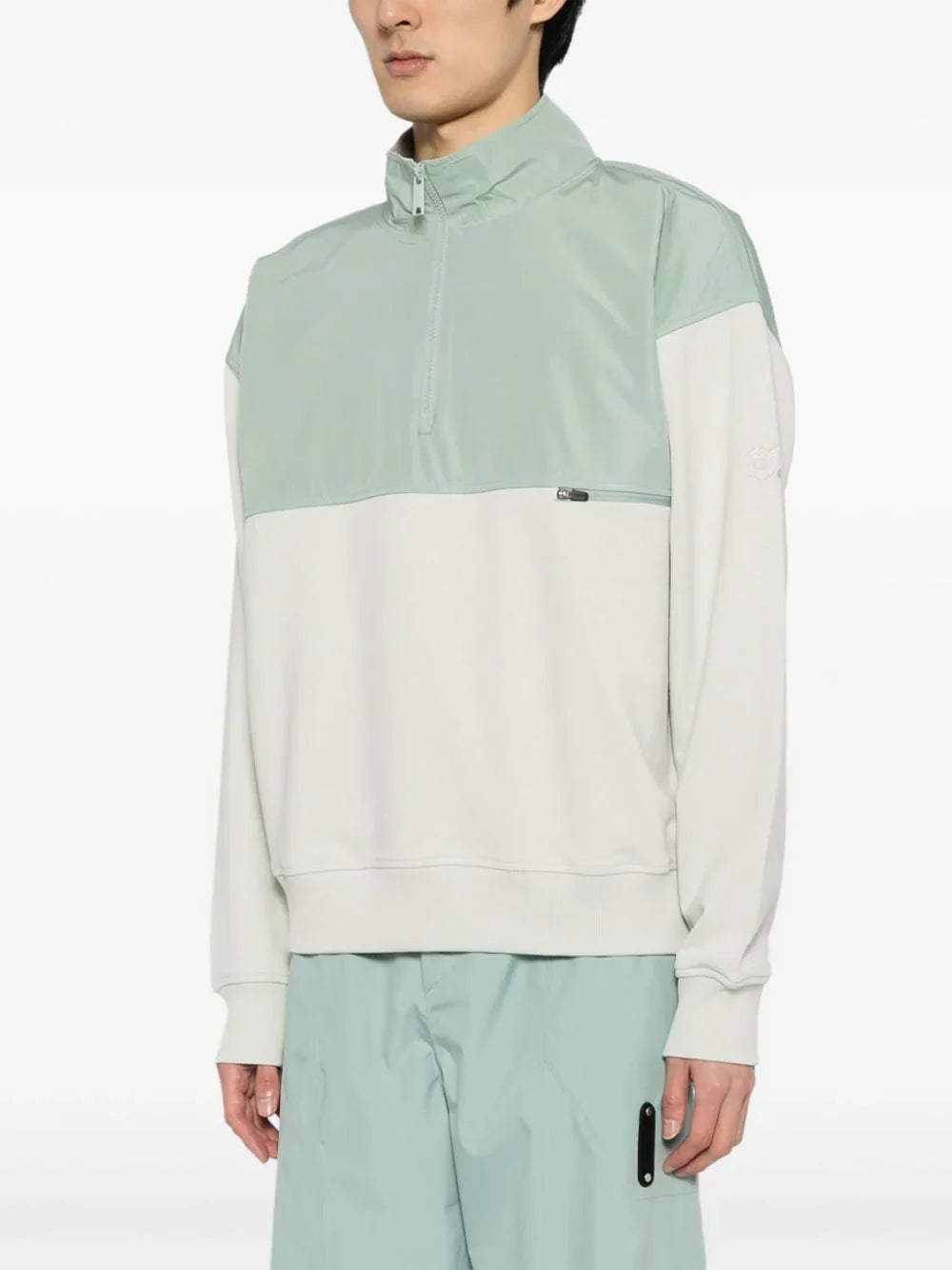 ALPHA TAURI Shybo Knit Half-Zip Panelled Sweatshirt Sage Light Green