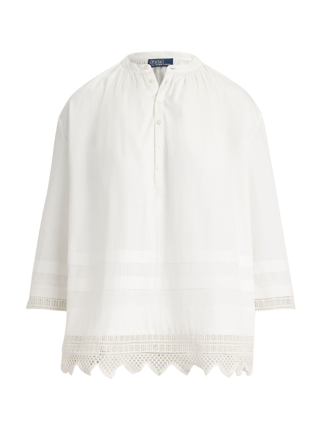 RALPH LAUREN WOMEN Crochet-trim Cotton Shirt White