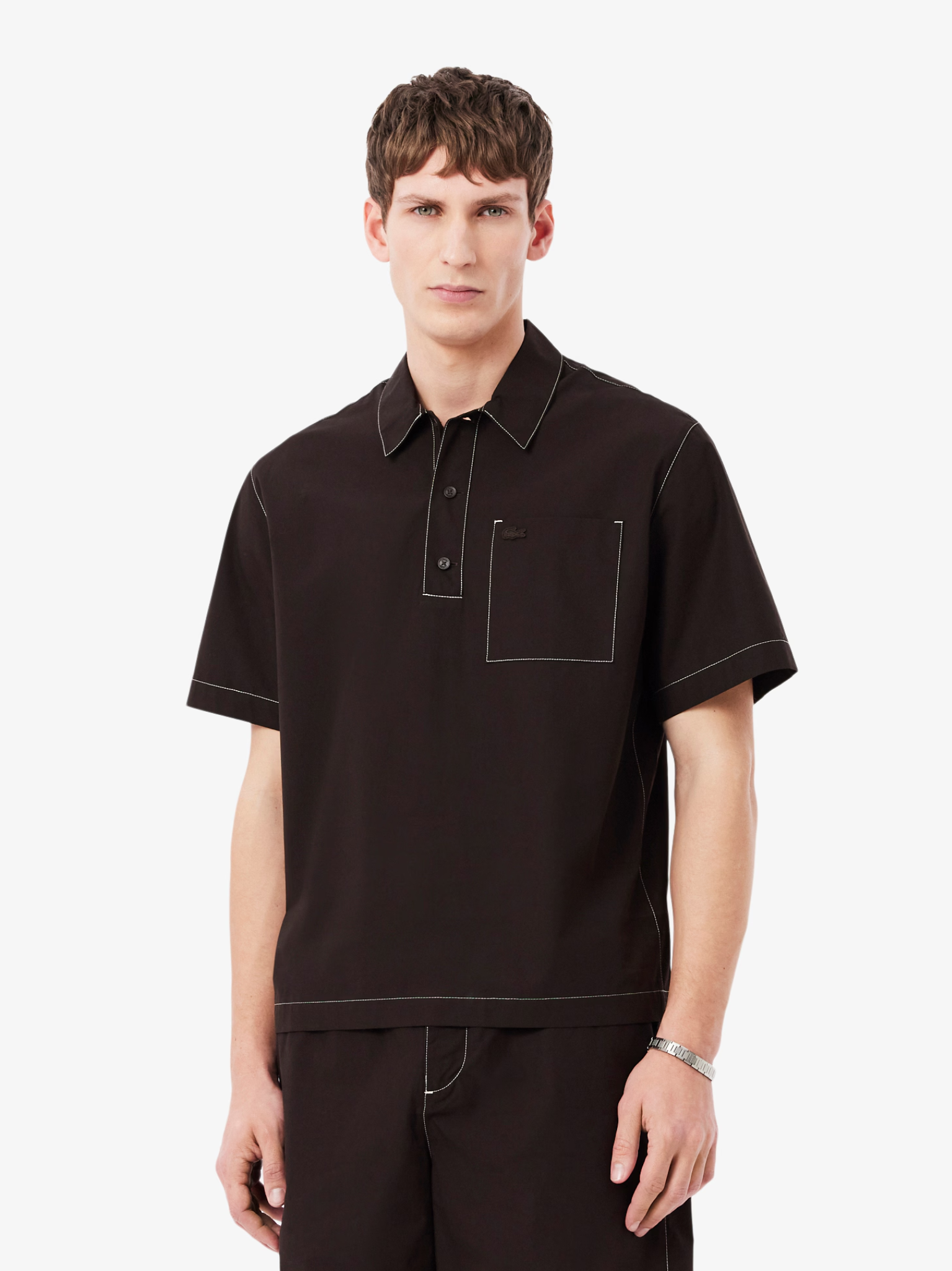 LACOSTE Relaxed Fit Short Sleeved Poplin Shirt Brown