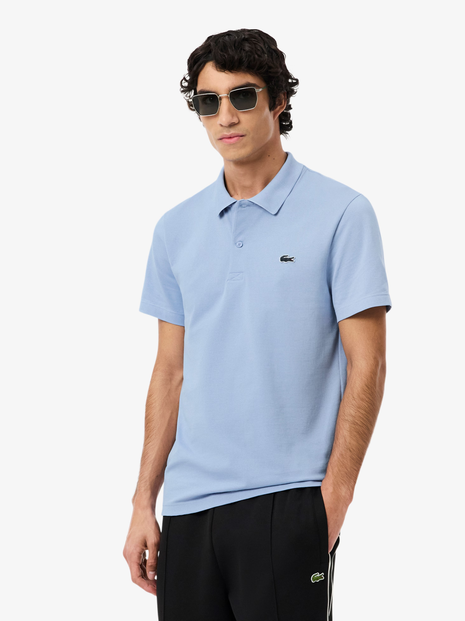 LACOSTE Regular Fit Cotton Blend Polo Shirt Light Blue