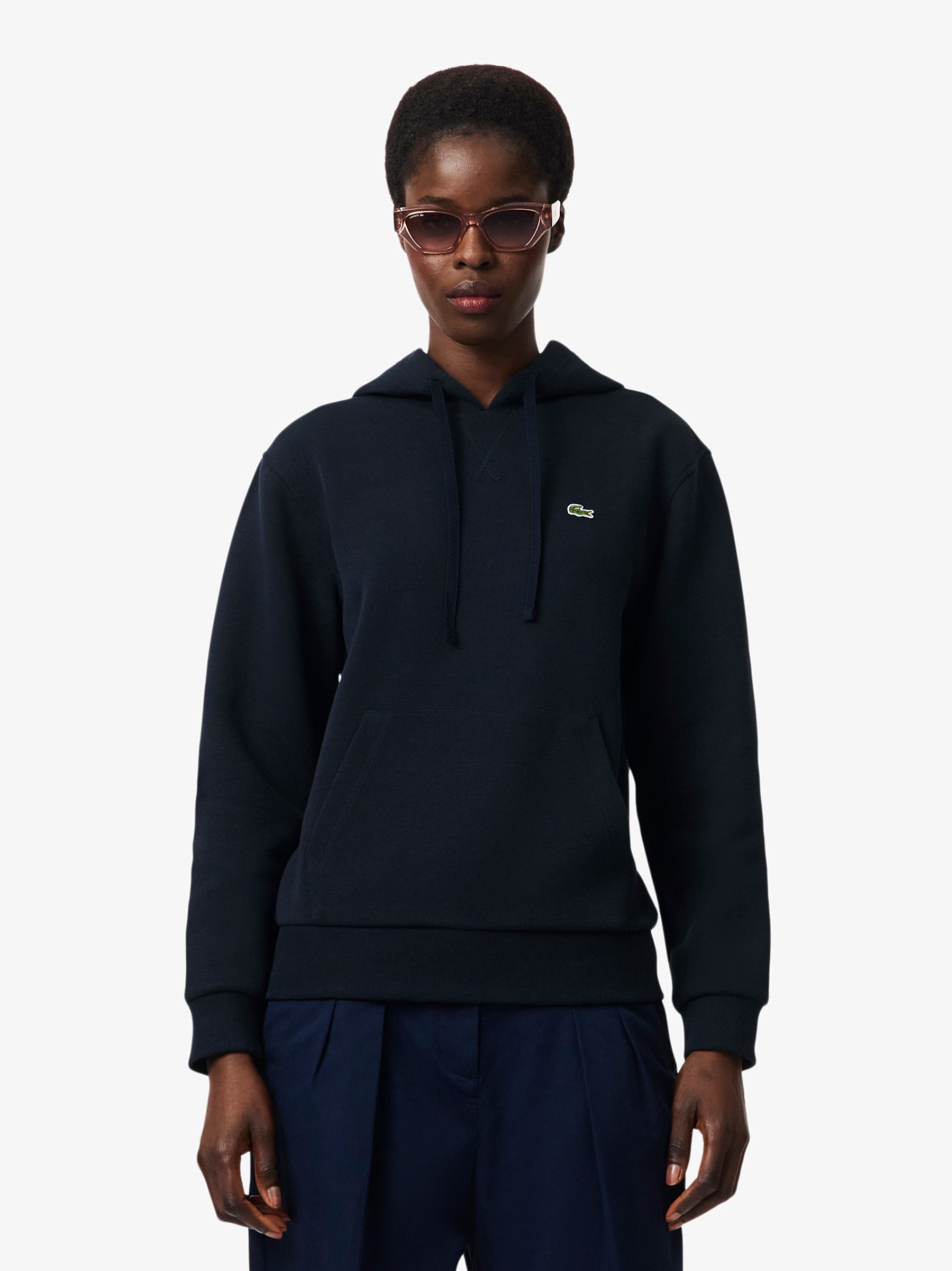 LACOSTE WOMEN Piqué Hoodie Navy Blue