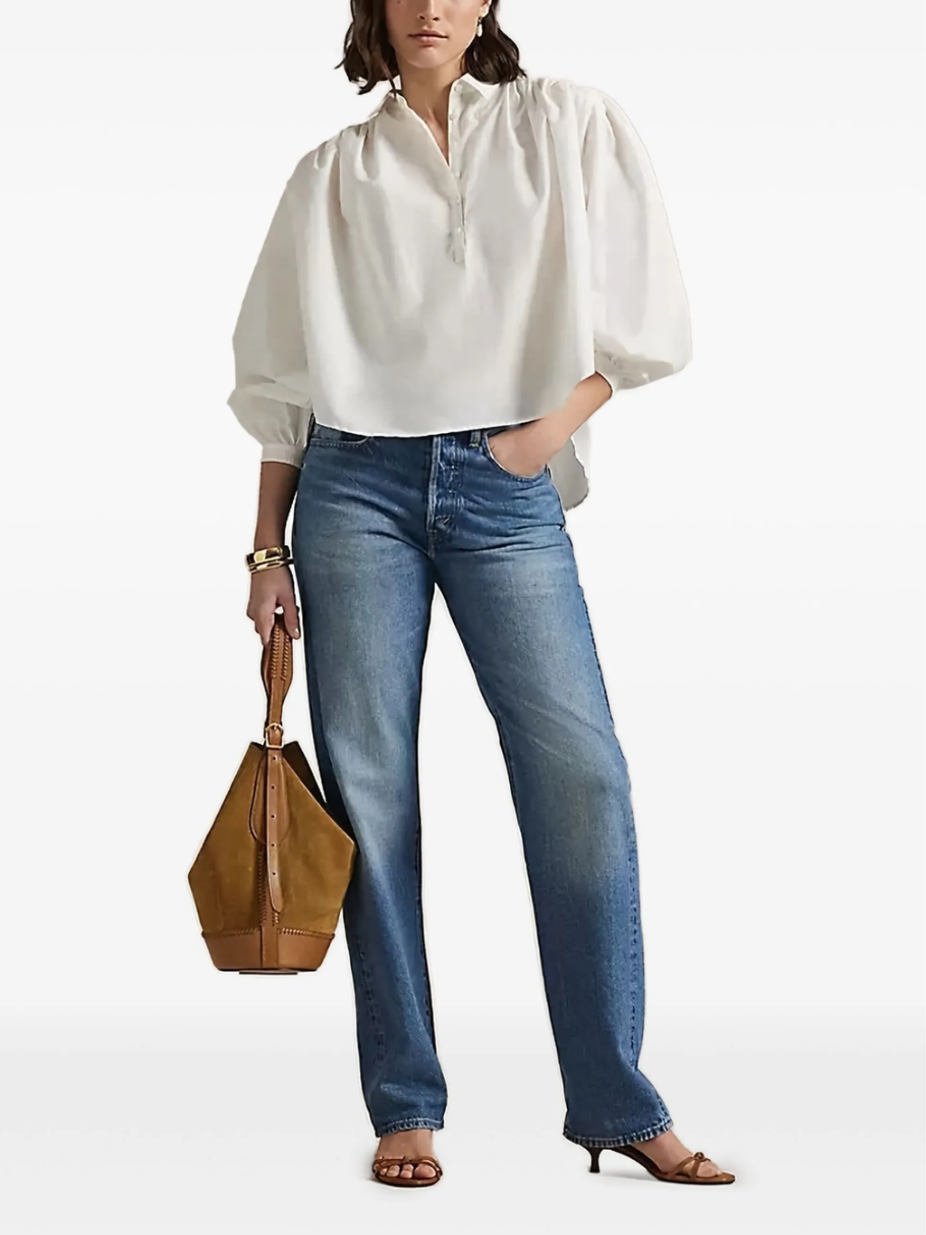 RALPH LAUREN WOMEN Pleated Cotton-Silk Blouse White