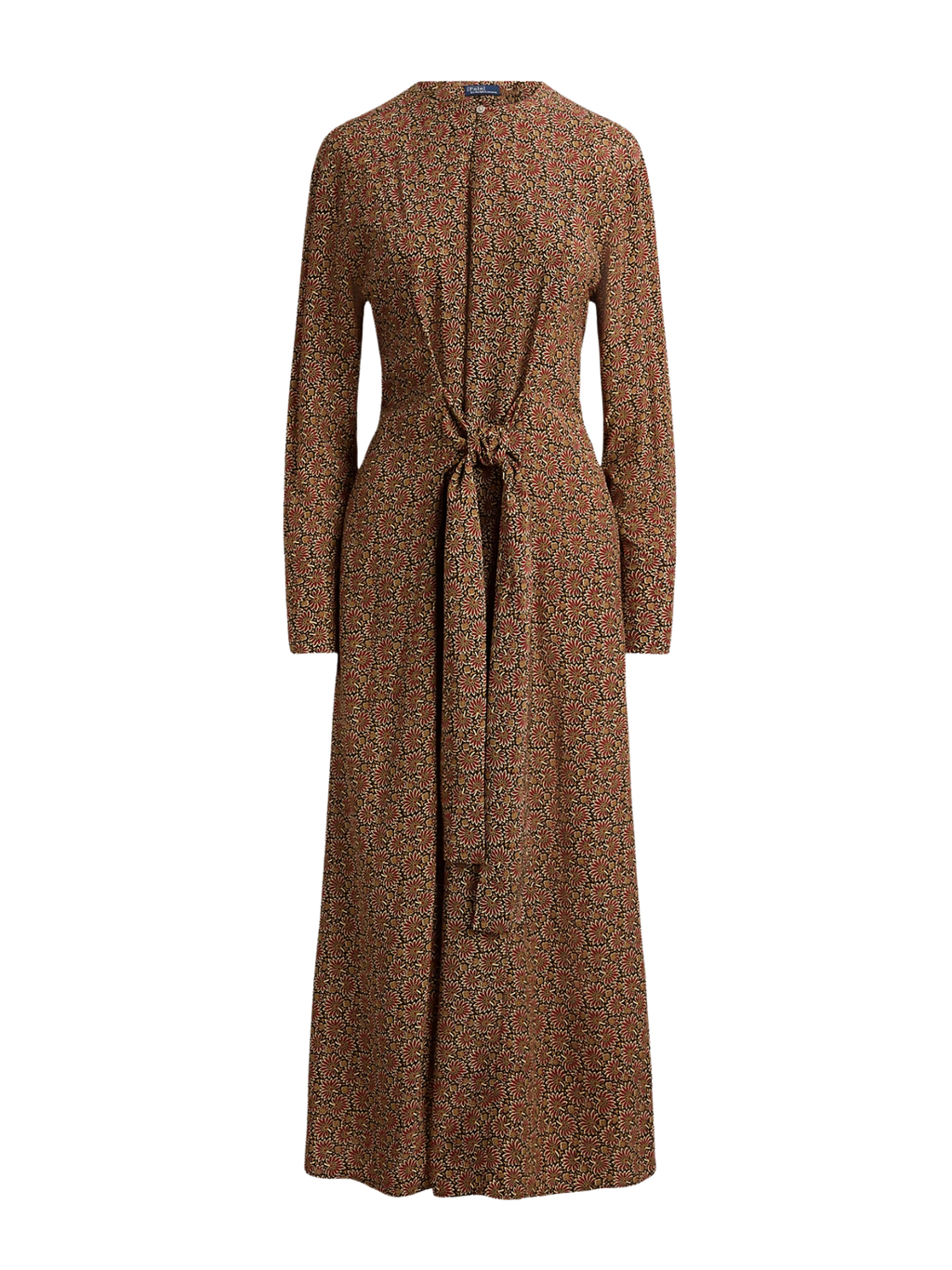 RALPH LAUREN WOMEN Floral Tie-Front Crepe Dress Abs Daisy Brown Pink