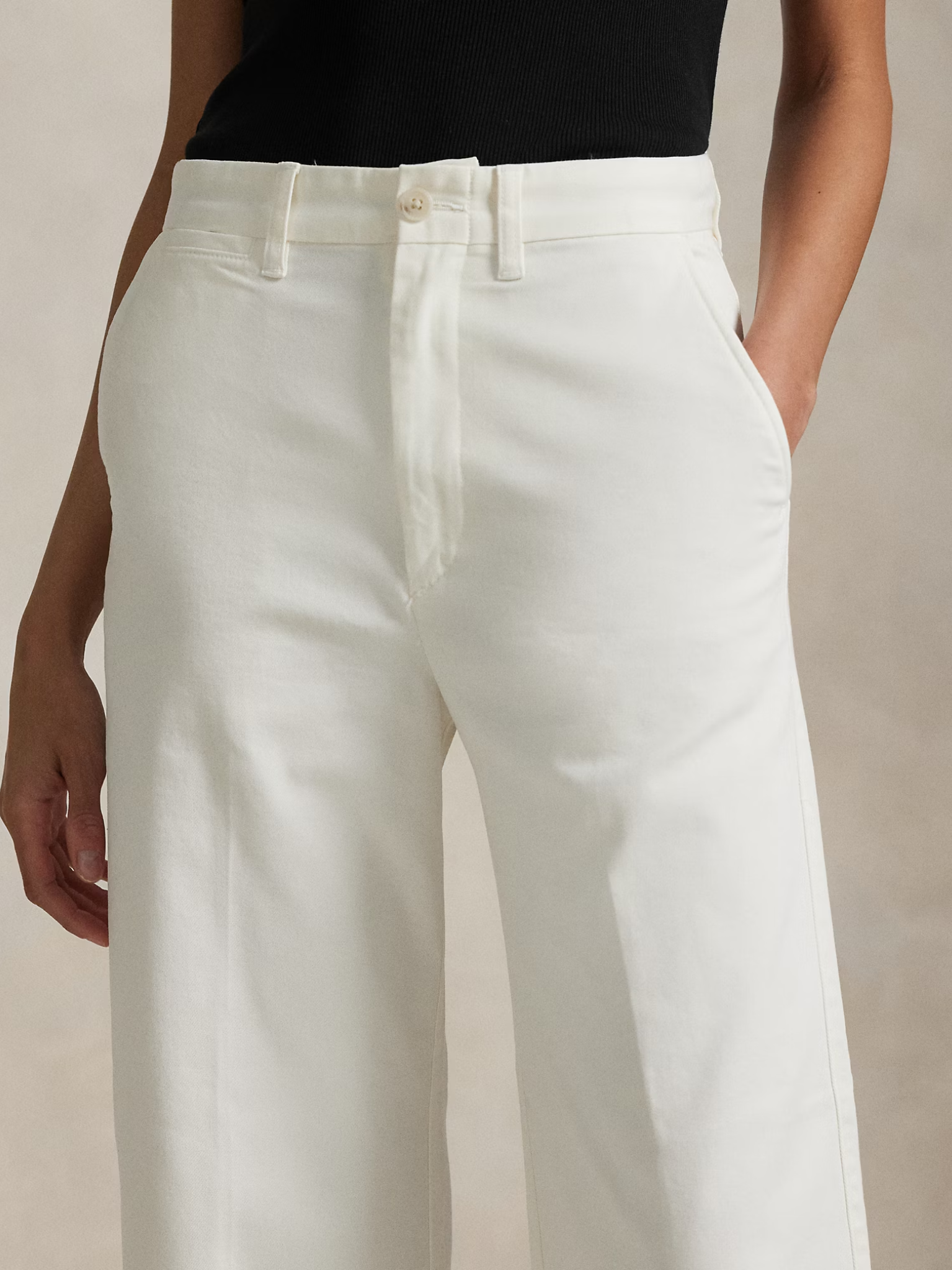RALPH LAUREN WOMEN Chino Wide-Leg Trousers Warm White