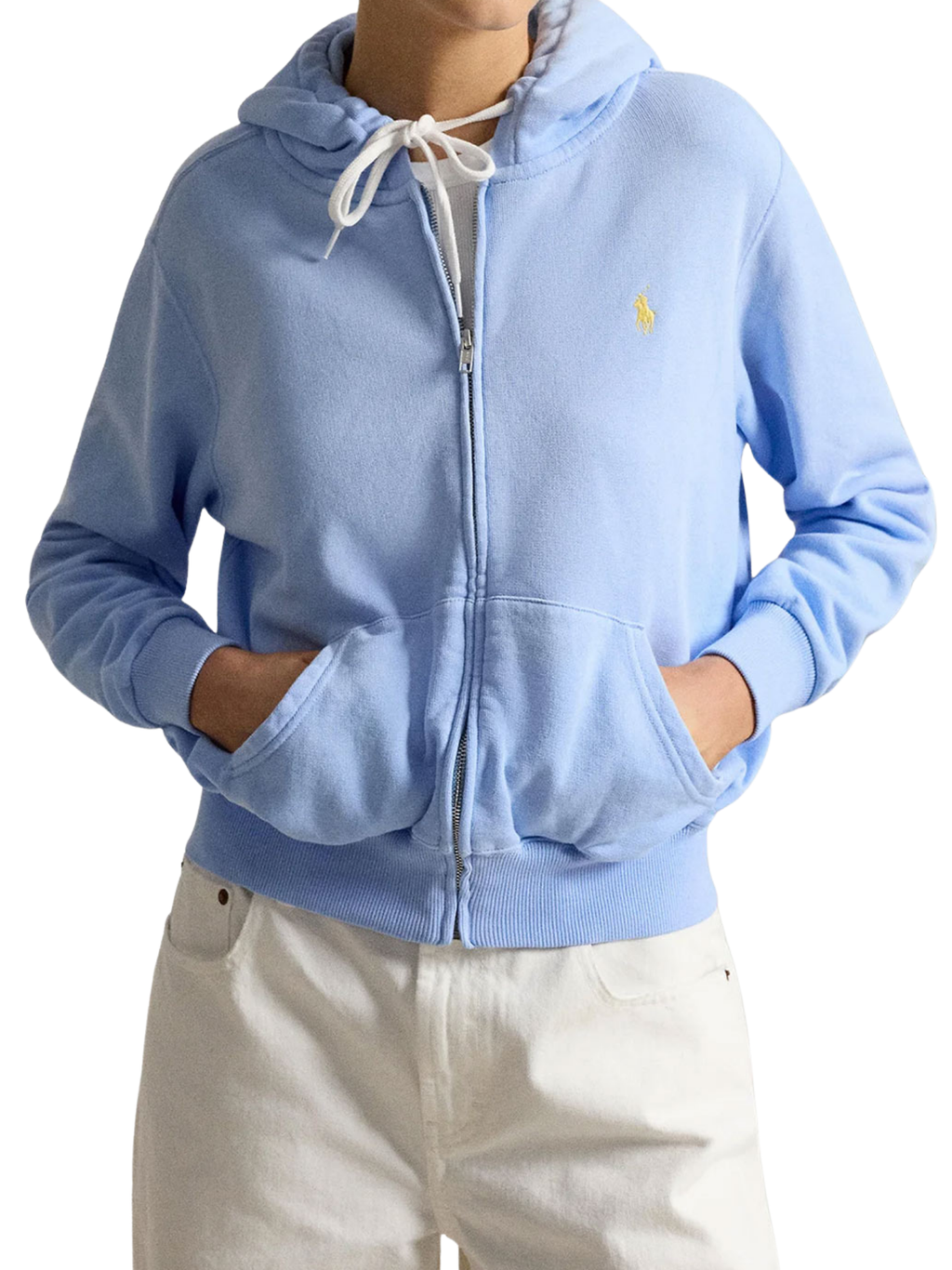 RALPH LAUREN WOMEN Lightweight Fleece Full Zip Hoodie Baby Blue