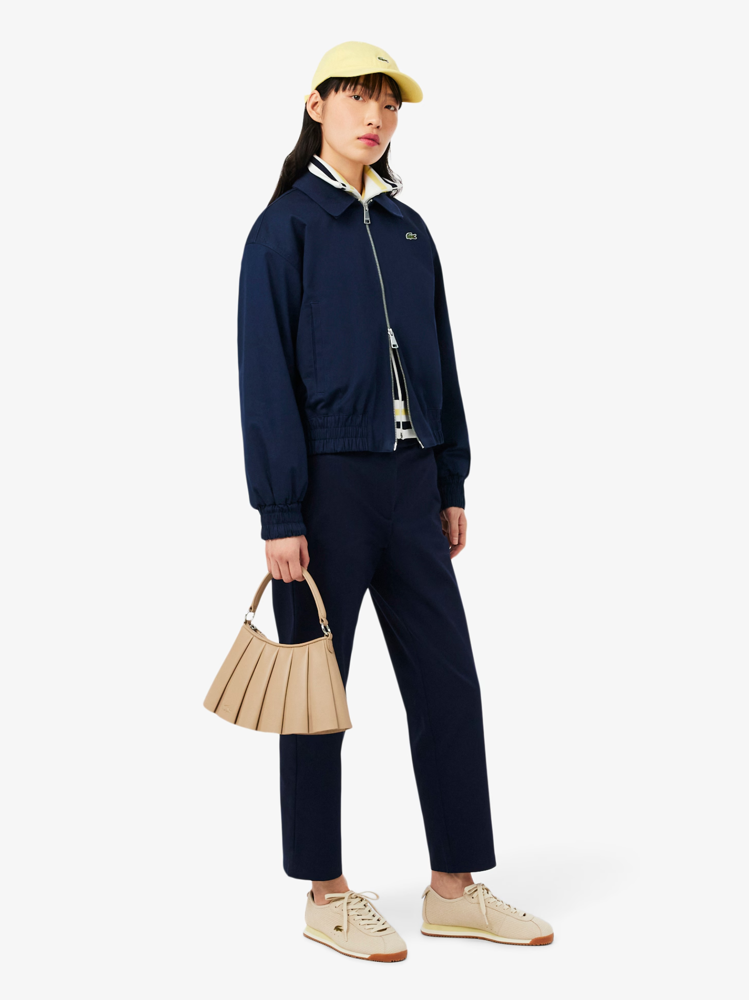 LACOSTE WOMEN Double Collar Stretch Gabardine Jacket Midnight Blue