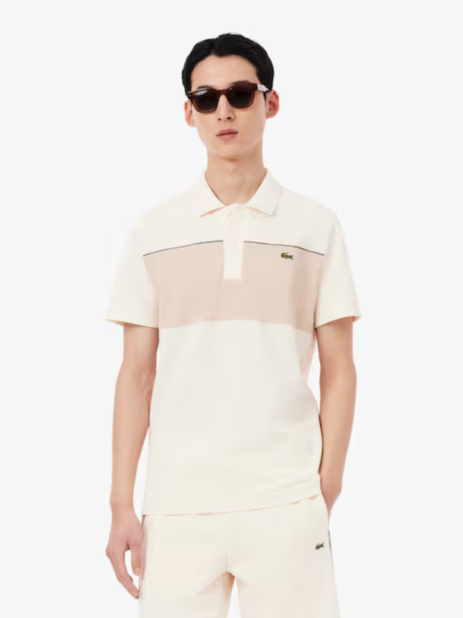 LACOSTE Regular Fit Colour-Block Piqué Polo Shirt Beige