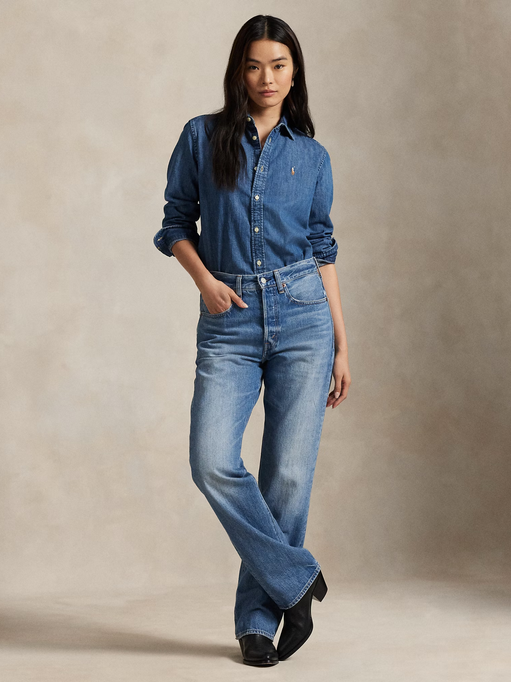 RALPH LAUREN WOMEN Slim Fit Denim Shirt Merced Wash