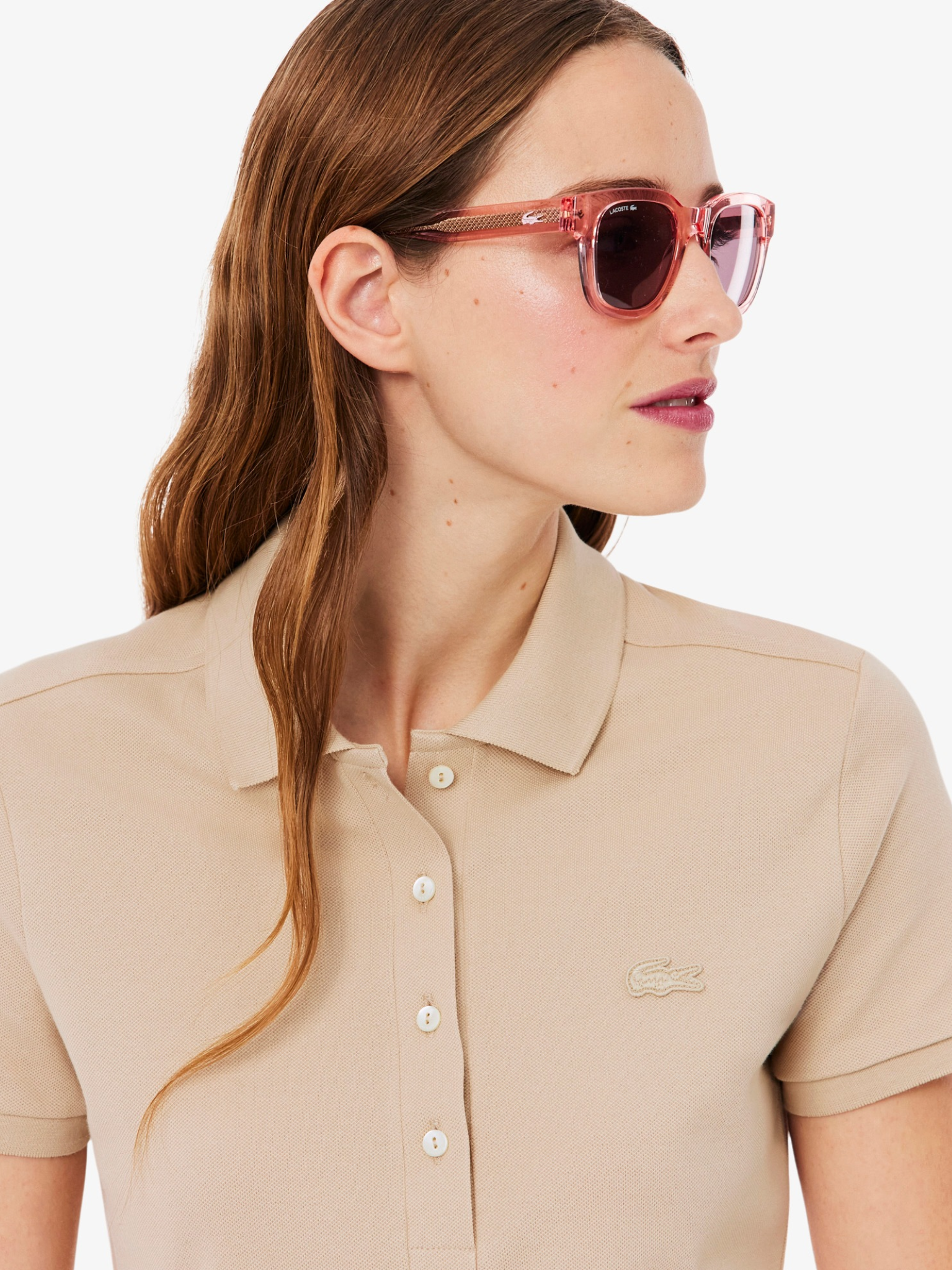 LACOSTE WOMEN Slim Fit Stretch Mini Piqué Polo Dress Beige