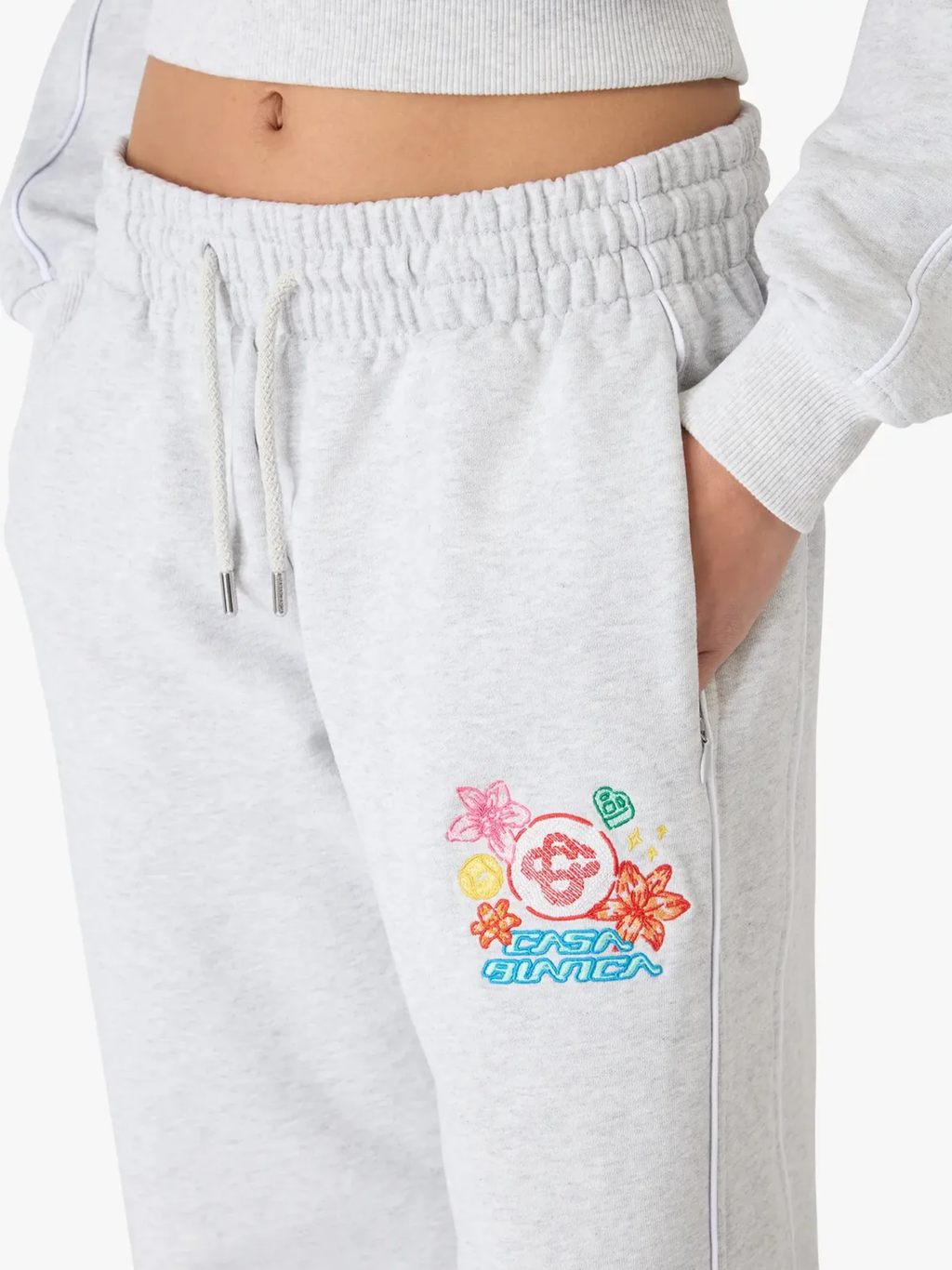 CASABLANCA WOMEN Embroidered Cropped Sweatpants Grey