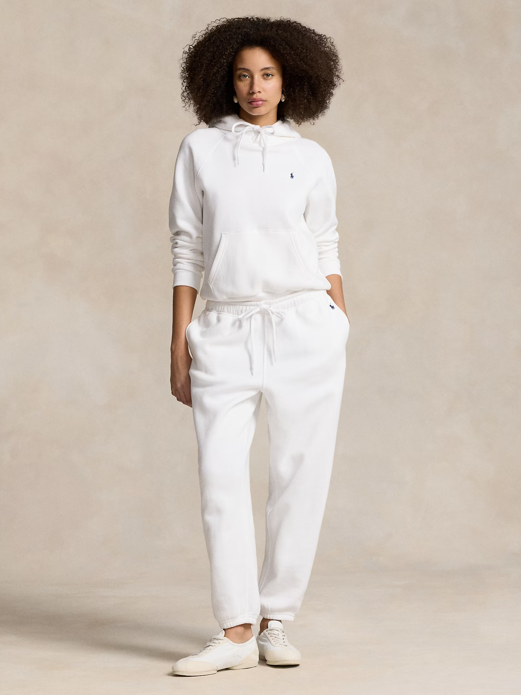 RALPH LAUREN WOMEN Shrunken Fit Fleece Hoodie White