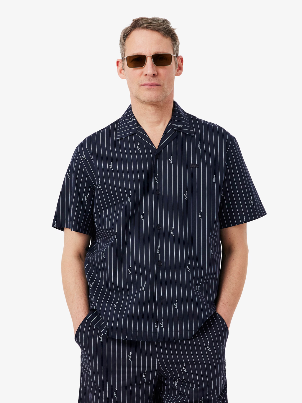 LACOSTE Relaxed Fit Print Twill Shirt Black