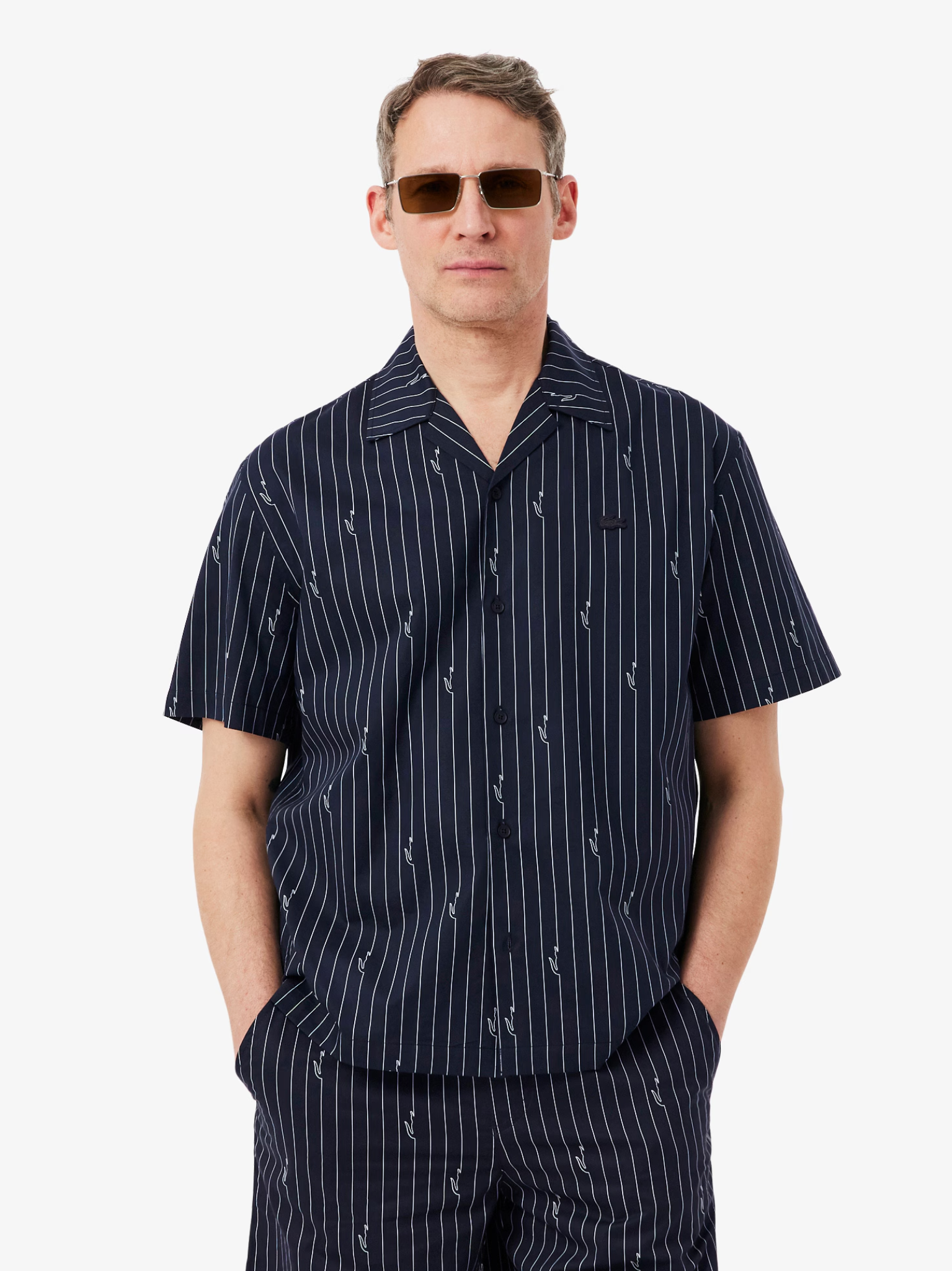 LACOSTE Relaxed Fit Print Twill Shirt Black