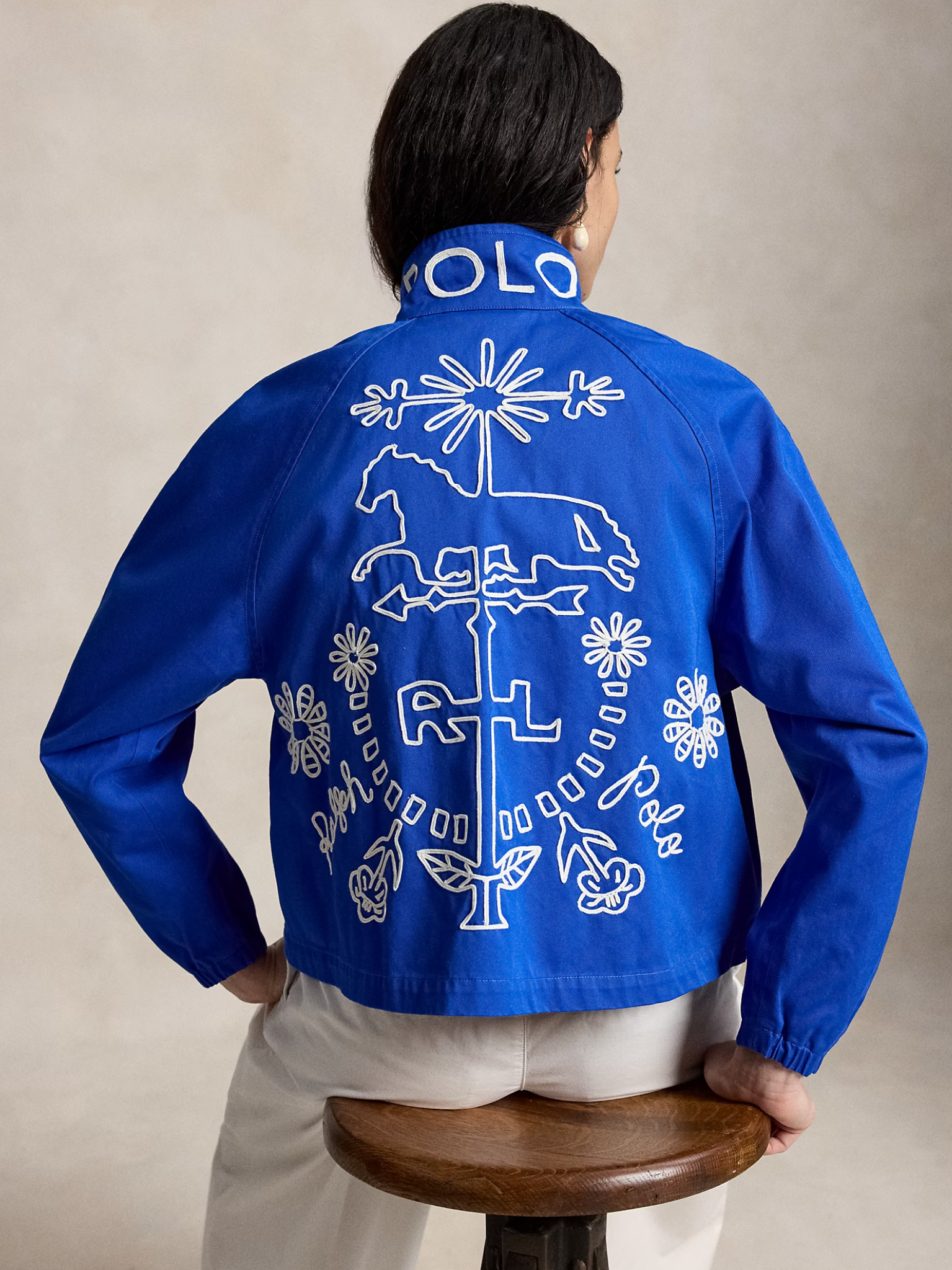 RALPH LAUREN WOMEN Embroidered Cotton Twill Jacket Heritage Blue
