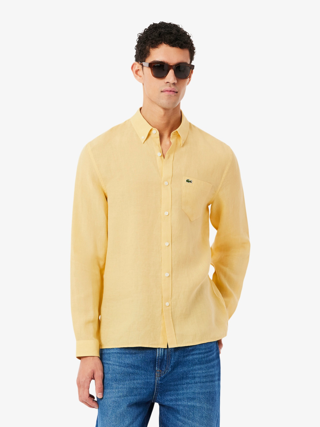 LACOSTE Regular Fit Linen Shirt Jaune