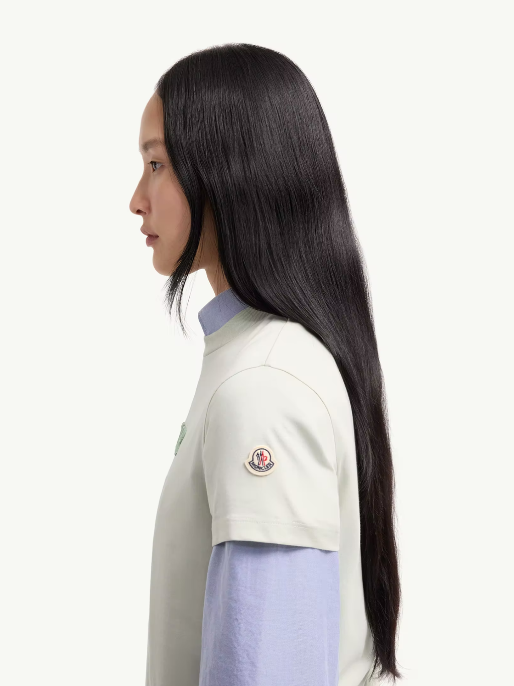 MONCLER WOMEN Embroidered Tonal Logo Cotton T-Shirt Light Green