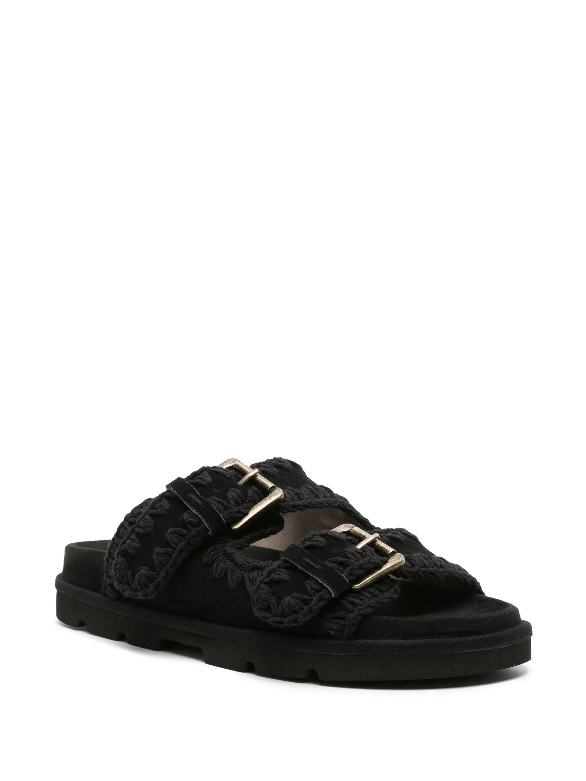 MOU WOMEN Low-Bio Double Buckle Sandals Black/Black